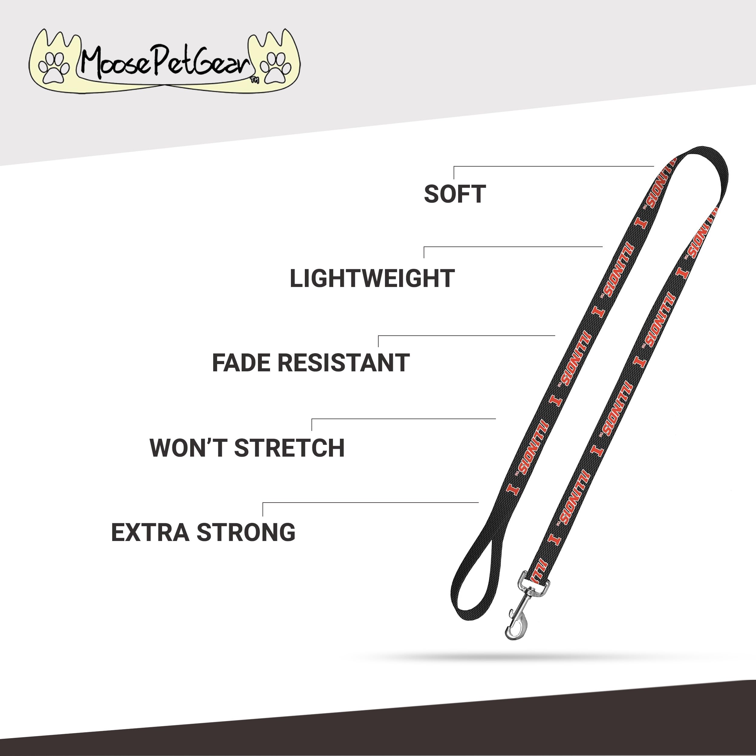 Moose Pet Wear Leash 1'' X 6', University Of Illinois - Carbon Fiber