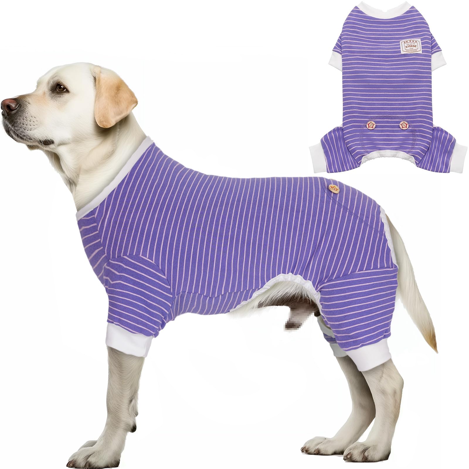 Kyeese Dog Pajamas Stretchable Dogs Onesie Striped Pet Pjs Comfort Pet Outfit Lightweight Dog Clothes Soft Large Dogs Pajamas, P