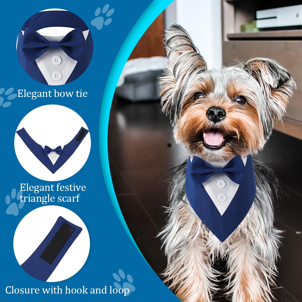 Dogtact Tuxedo Bandana, Adjustable Pet Collar With Bow For Small, Medium And Large Dogs, Formal Wedding Clothing, Birthday Gifts