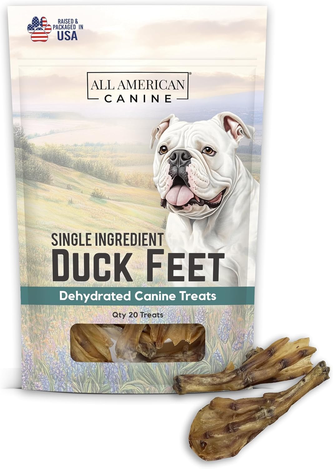 All American Canine Natural Duck Feet Dog Treats - Single Ingredient, Dehydrated & Digestible - Crunchy, Low-Fat, High-Protein C