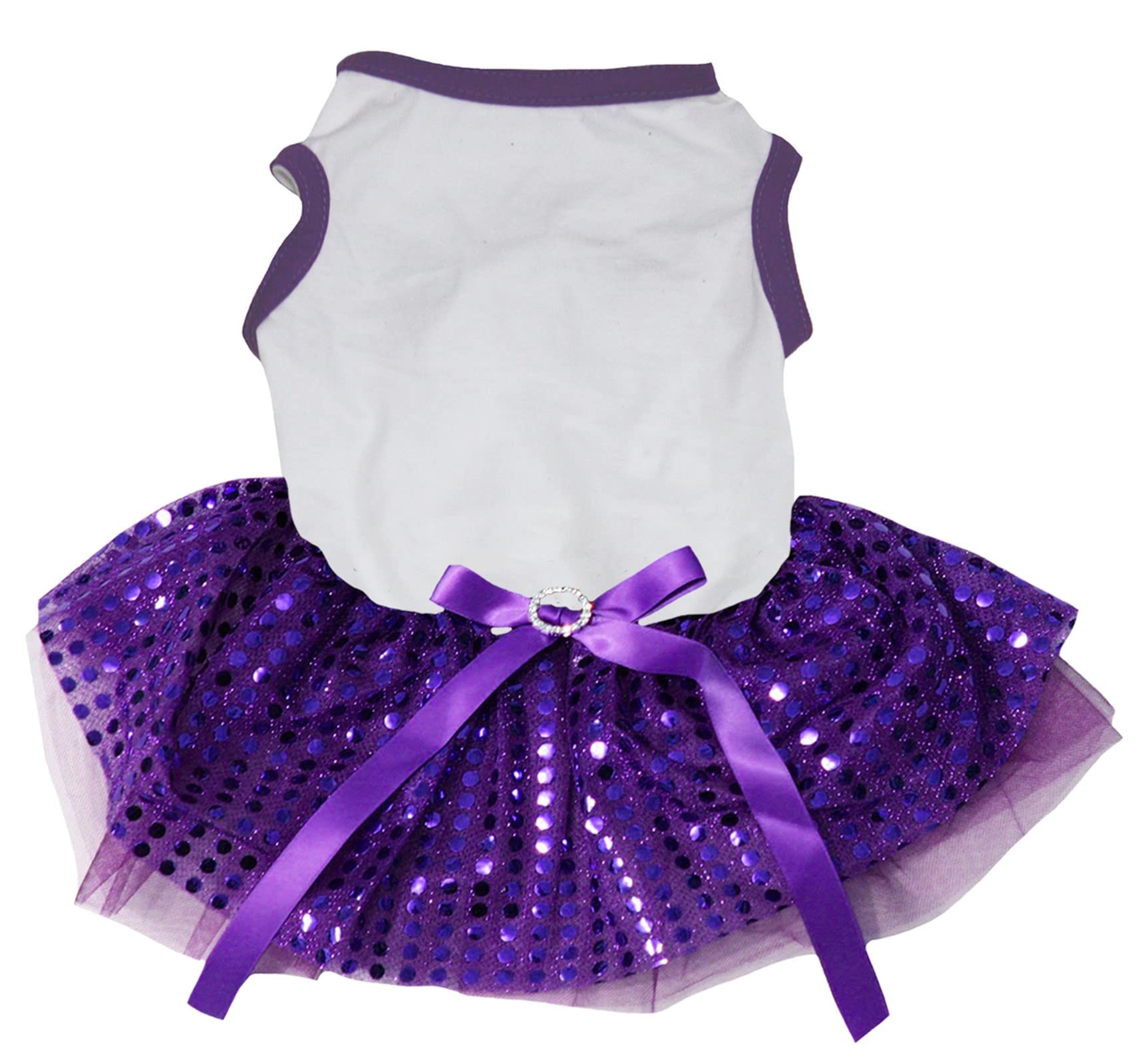 Petitebella Plain Sequins Tutu Puppy Dog Dress (White/Purple, Small)