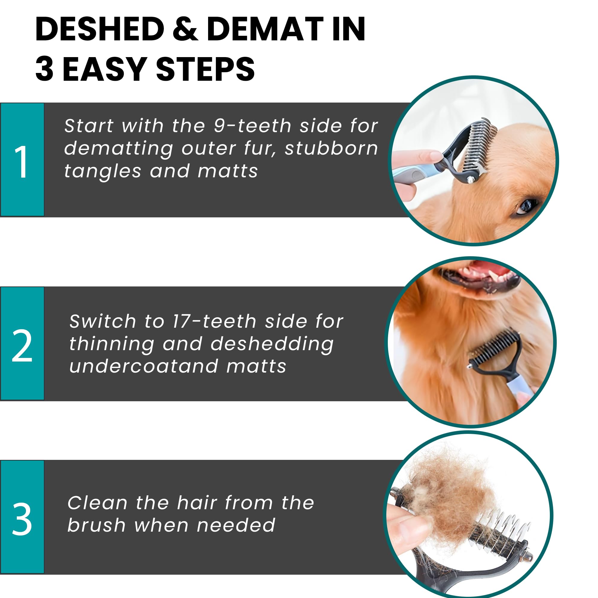 Kwest Essentials Pet Grooming Brush - Shedding Comb & Dematting Tool For Dogs & Cats, Extra Wide Undercoat Rake For Dog Grooming, Blue