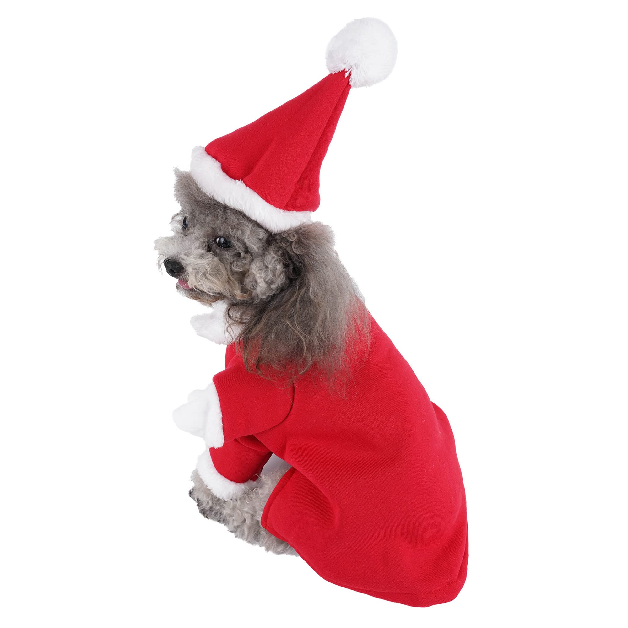 Mogoko Dog Cat Christmas Santa Claus Costume, Funny Pet Cosplay Outfits With A Cap, Puppy Fleece Warm Apparel Clothes For Xmas (L Size)