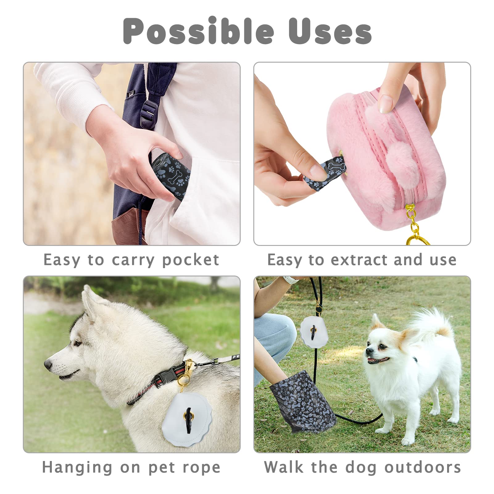 Naturetouch Pet Supply Dog Poop Bags, Goggie Bags For Poop, Extra Thick And Strong Pet Waste Bags For Poop, Opaque Leak Proof Bag, 240 Counts/16 Rolls, 12.6 X 8.3 Inch, Black Pattern