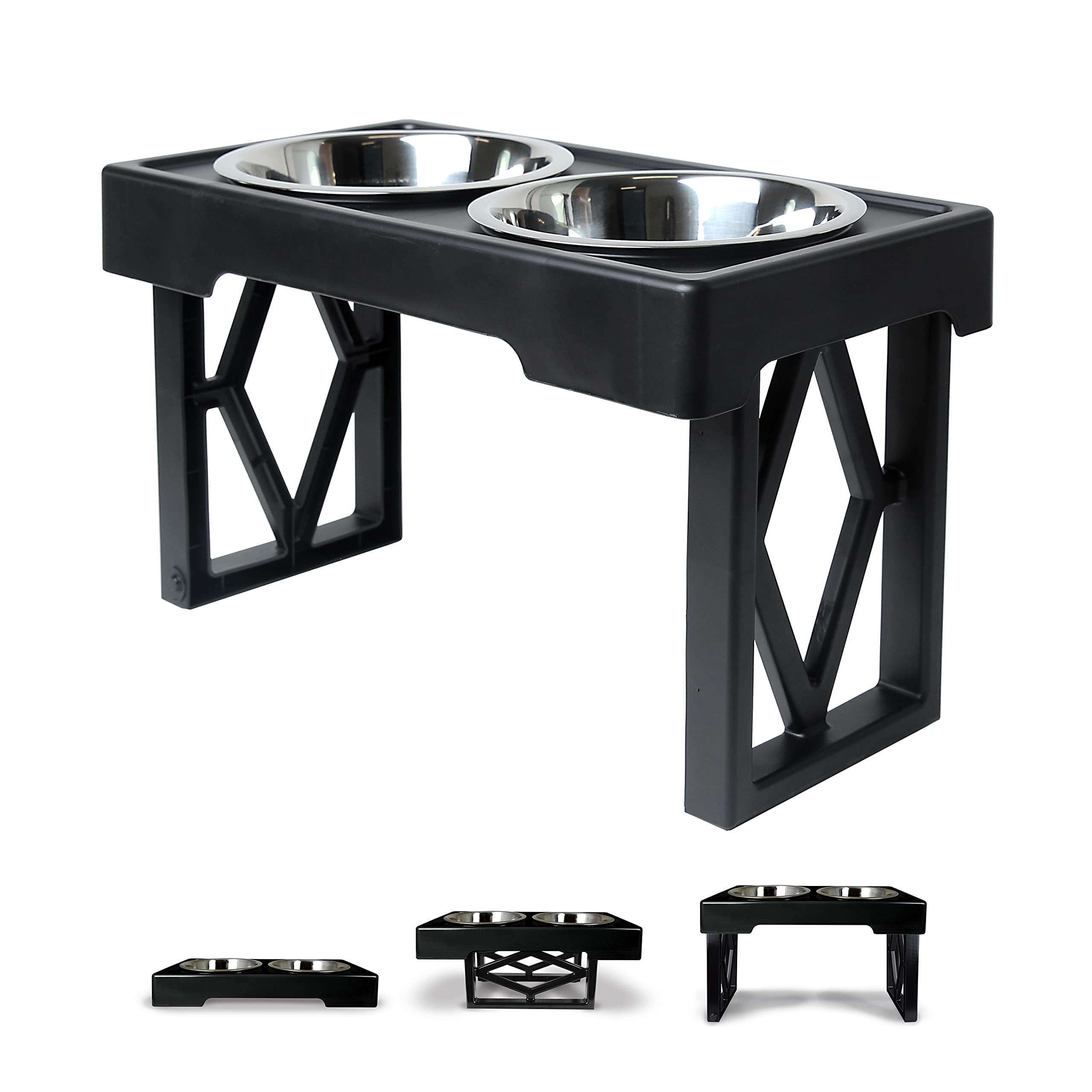Pet Zone Elevated Dog Bowls Designer Diner 3 Height Adjustable Raised Dog Bowl Stand with 2 Stainless Steel Dog Bowls (7 Cup Cap