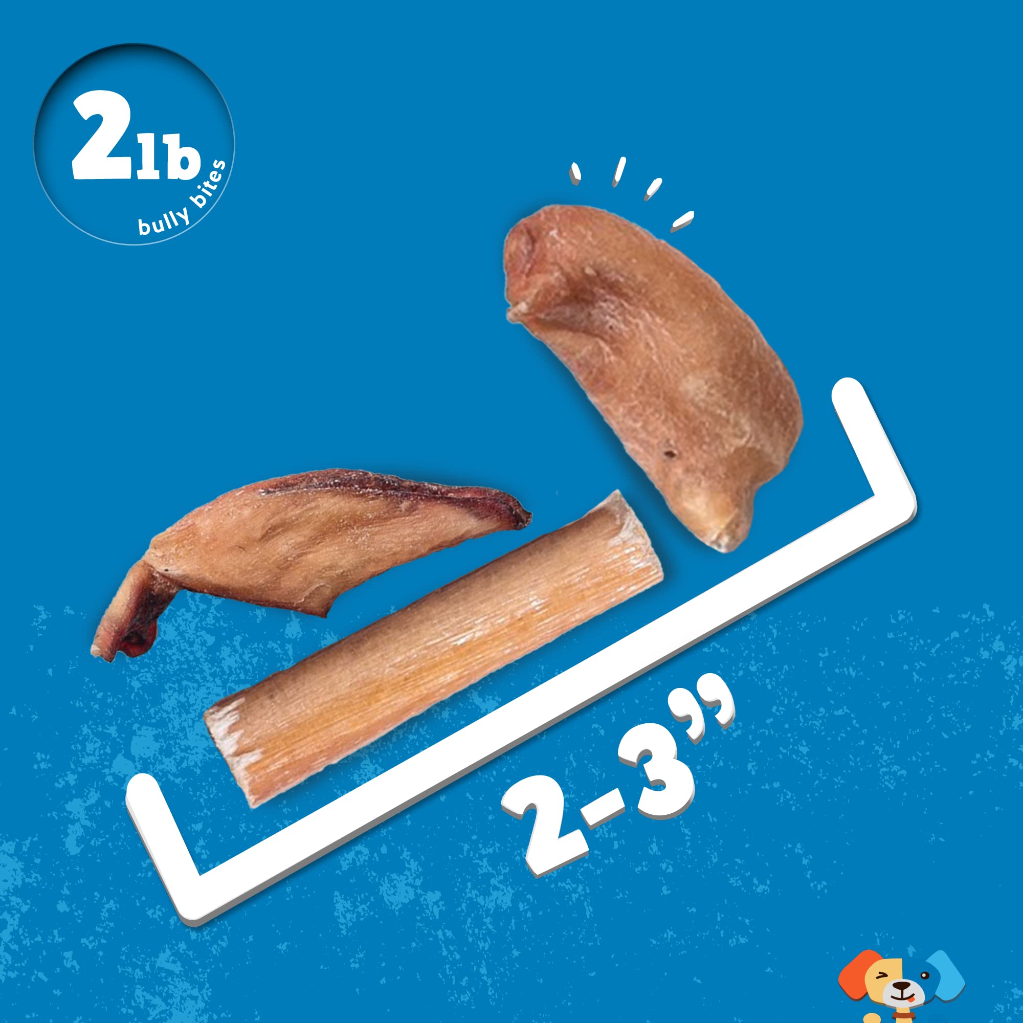 Jack&Pup Bully Bites (2 LB Bag), Small Bully Sticks for Small Dogs, 1-3 Inch Chews for Puppies, Seniors and Smaller Dogs