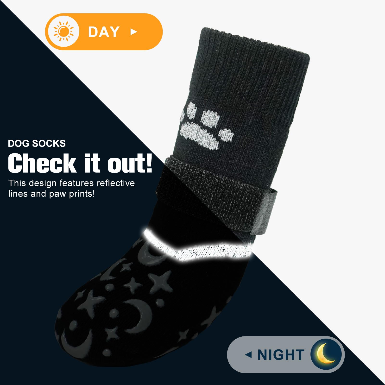 BEAUTYZOO Dog Socks to Prevent Licking Paws for Small Medium Dogs, Dog Sock for Hardwood Floors Anti Slip, Reflective Dog Snow S