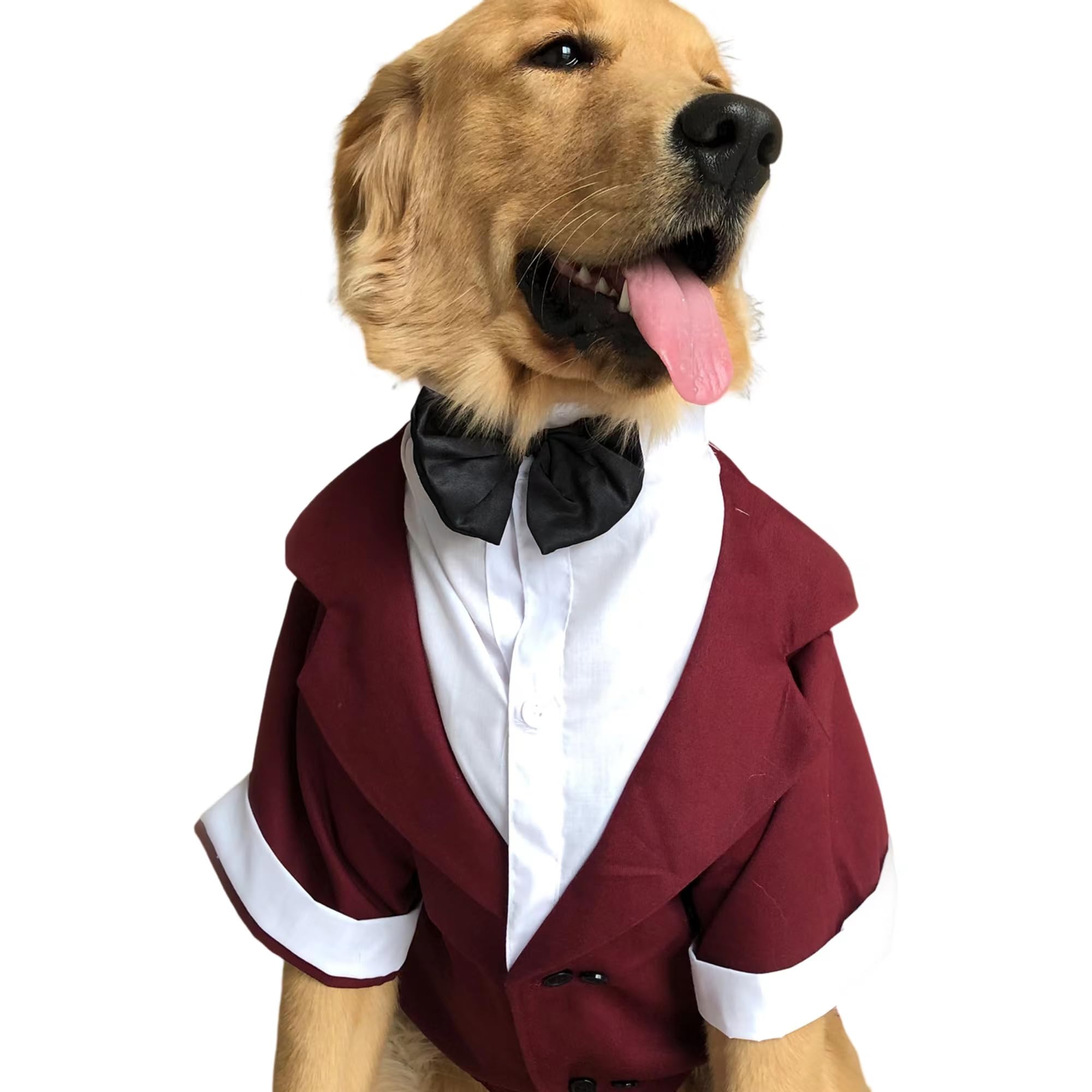 Lovelonglong Pet Costume Dog Suit Formal Tuxedo With Black Bow Tie For Large Medium Small Dogs Cat Wedding Clothes Reddish Brown Xl