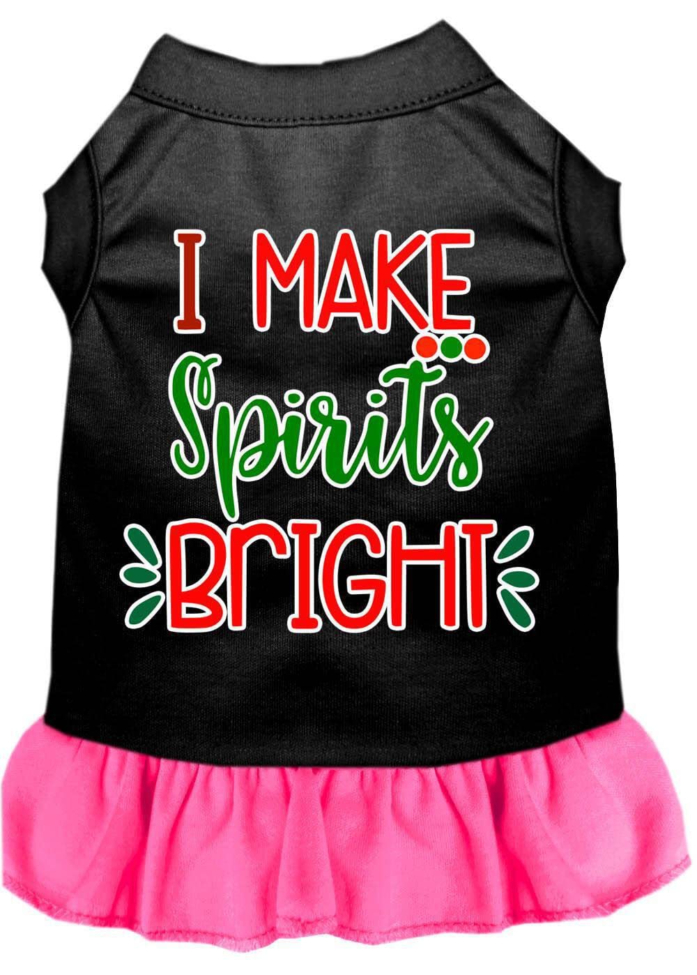 Christmas Pet Dog & Cat Dress Screen Printed, &quot;I Make Spirits Bright&quot; Black W/Bright Pink LG (10-14 lbs.)