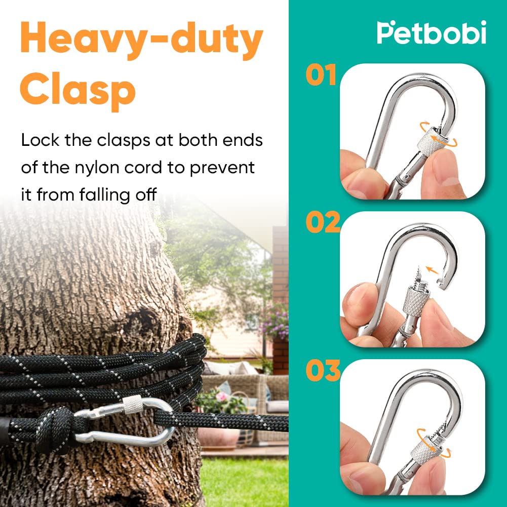 Petbobi Dog Runner For Yard 50Ft, Dog Tie Out Cable For Camping With 10Ft Dog Run Wire Cable, Portable Reflective Dog Lead Line With 360° Tangle Free &Heavy-Duty Clasp For Yard, Park, Black