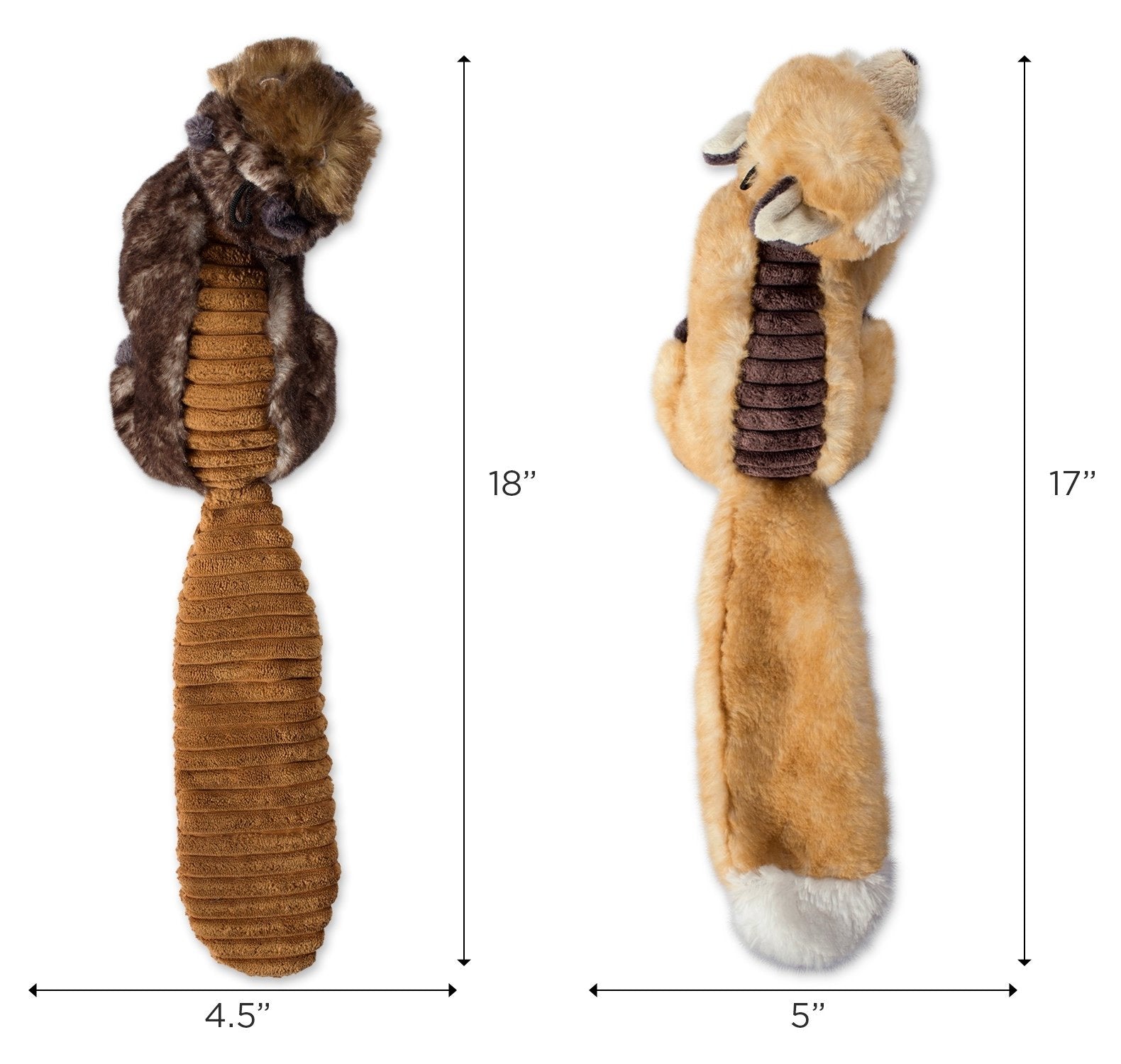 Bone Dry Squeaky Plush Pet Toy Collection, Plush, Beaver & Fox, 2, Piece