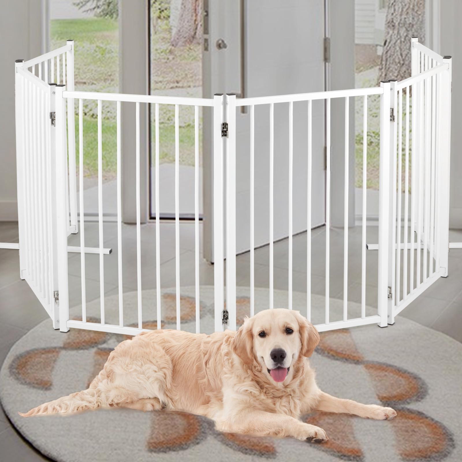 Tedeum Metal Freestanding Dog Gates,Indoor&Outdoor Pet Fences For Puppy Dogs,Extra Wide Freestanding Dog Gate For Doorways,House