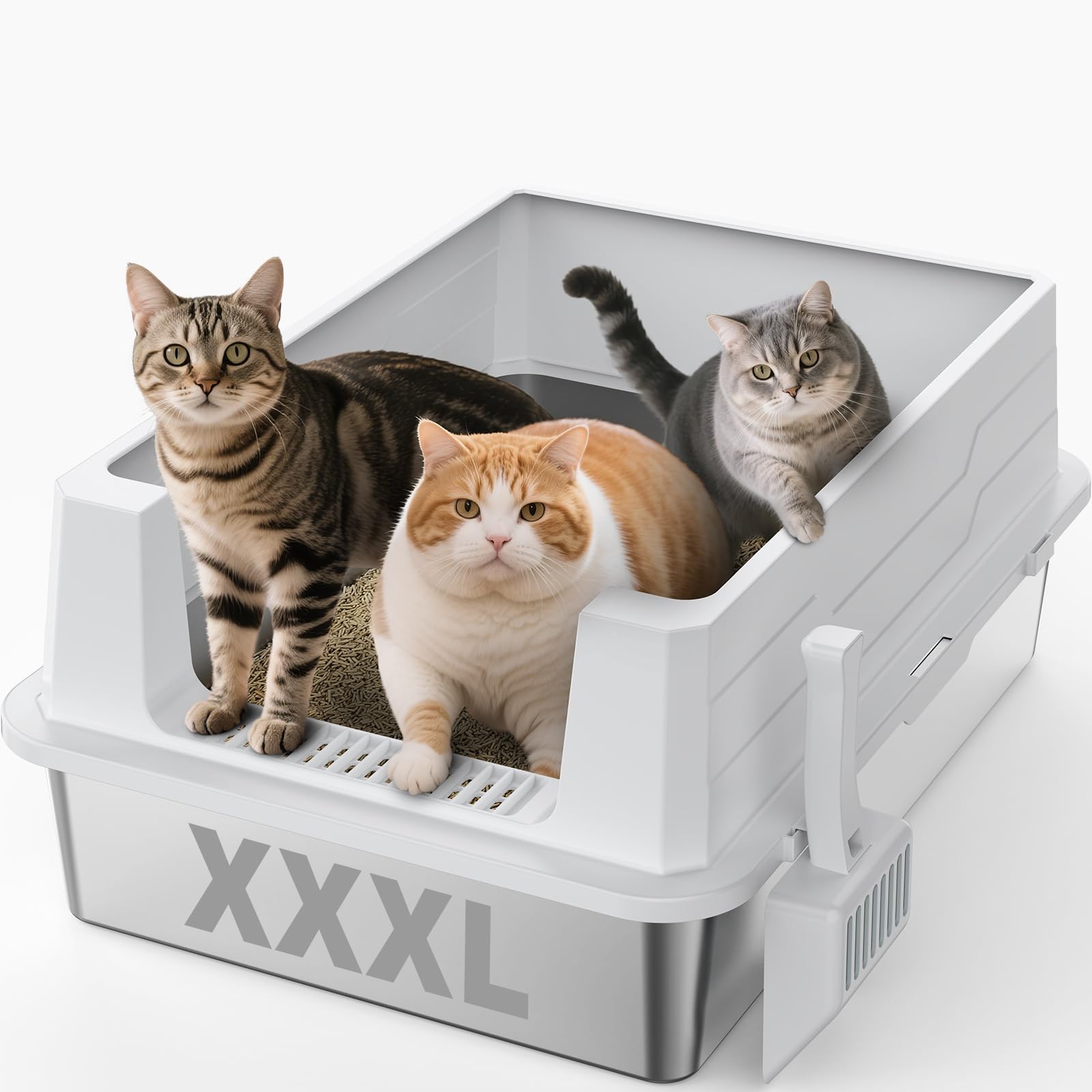 XXXL Stainless Steel Litter Box | Extra Large Enclosed Cat Litter Boxs with Lid for Big Cats & Multi-cat | High Sided, Anti-Urin
