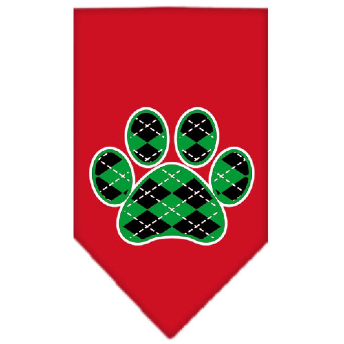 Pet and Dog Bandana Screen Printed, &quot;Green Argyle Paw&quot; Red Small