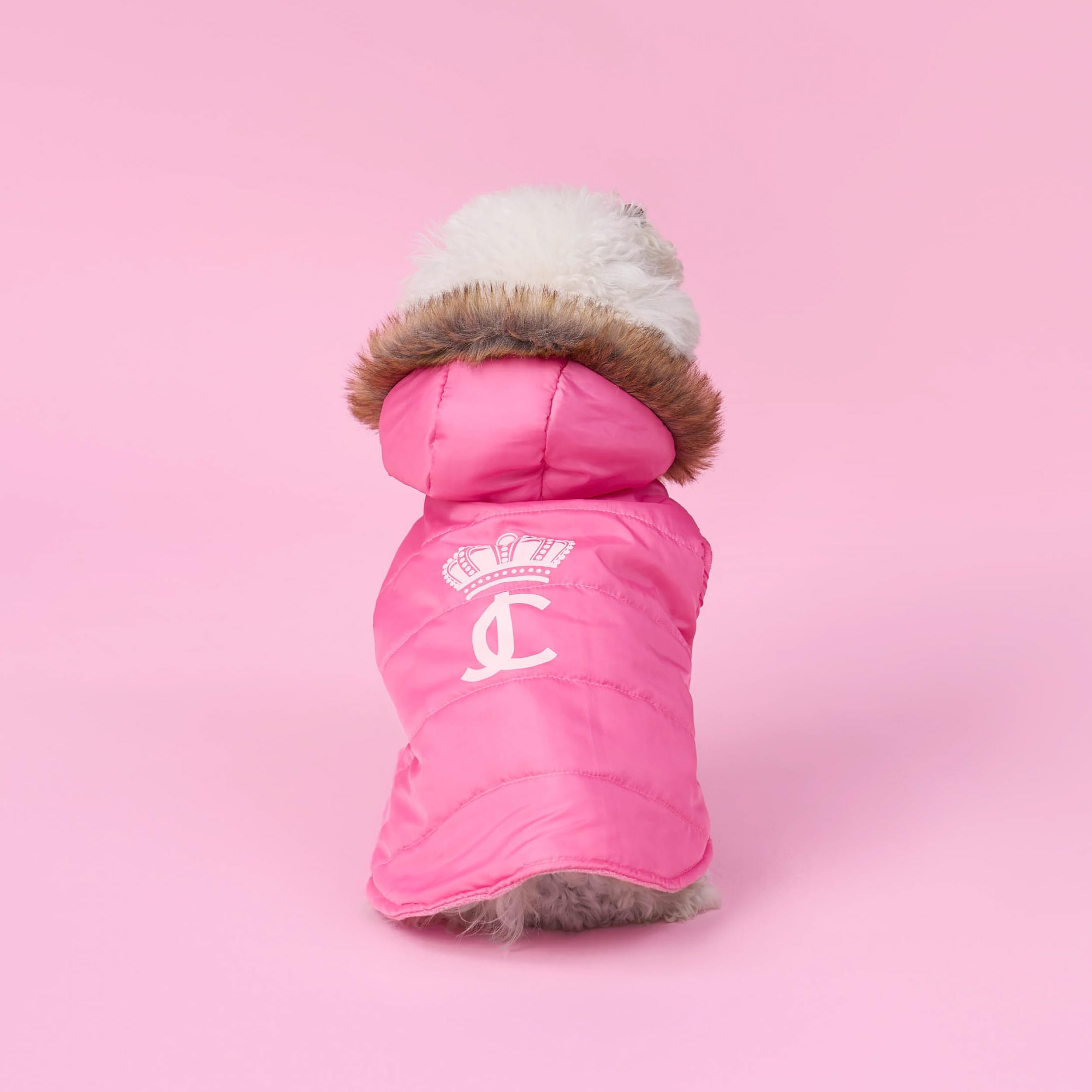 Juicy Couture Faux Fur Hooded Pet Jacket For Dogs And Cats - Hot Pink - Extra Small/Small