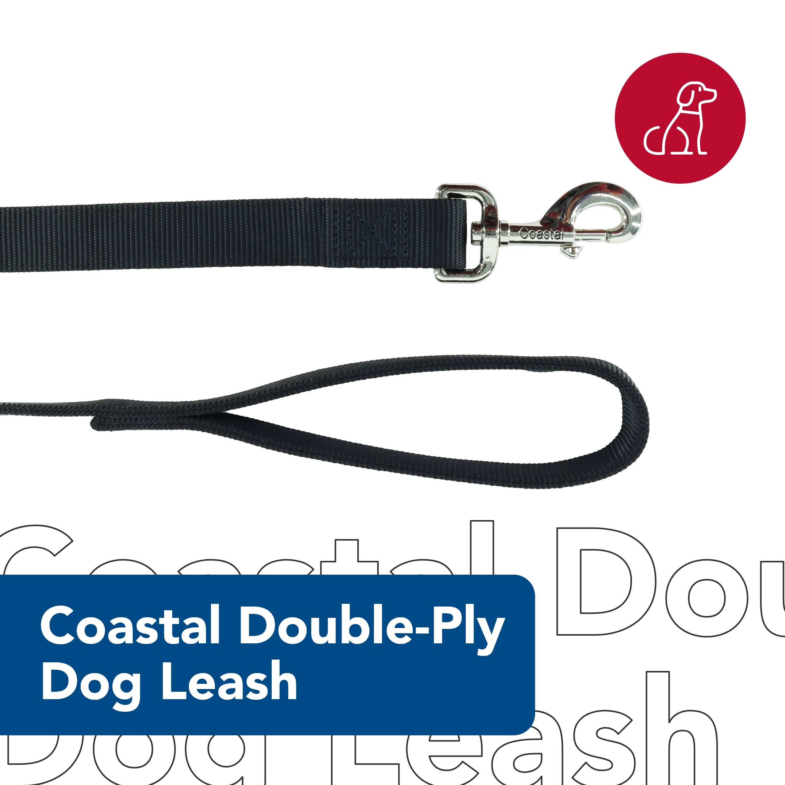 Coastal Pet Double-Ply Dog Leash - Bolt Snap Attachment To Collars And Harnesses - Nylon Dog Walking Leash For Small, Medium And Large Dogs - Black - 1' X 6'