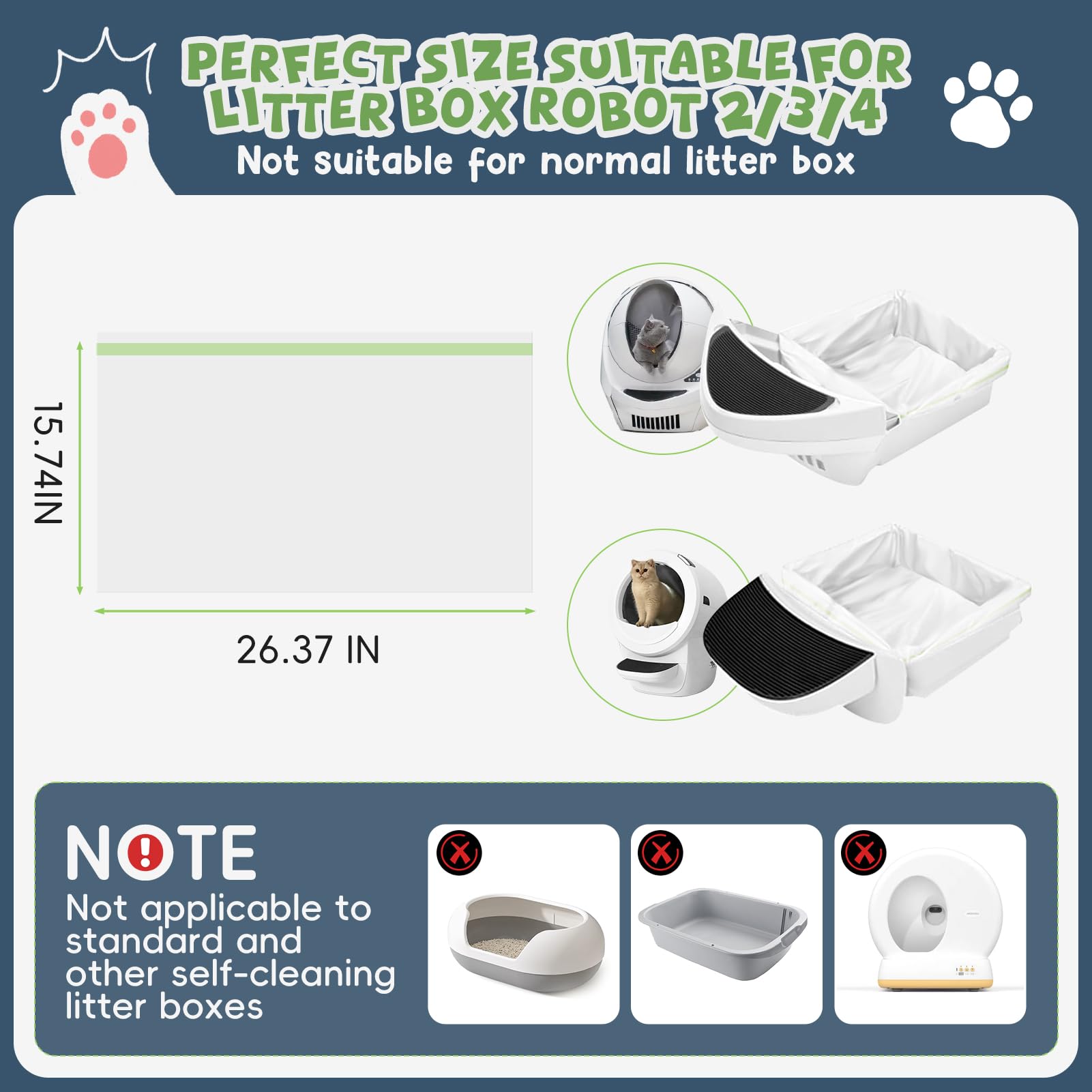 120 Pack Litter Box Robot 3 And 4 Waste Bags, 1.5 Mils Thick Drawstrings Closure Cat Litter Box Bags Liners Compatible With Auto