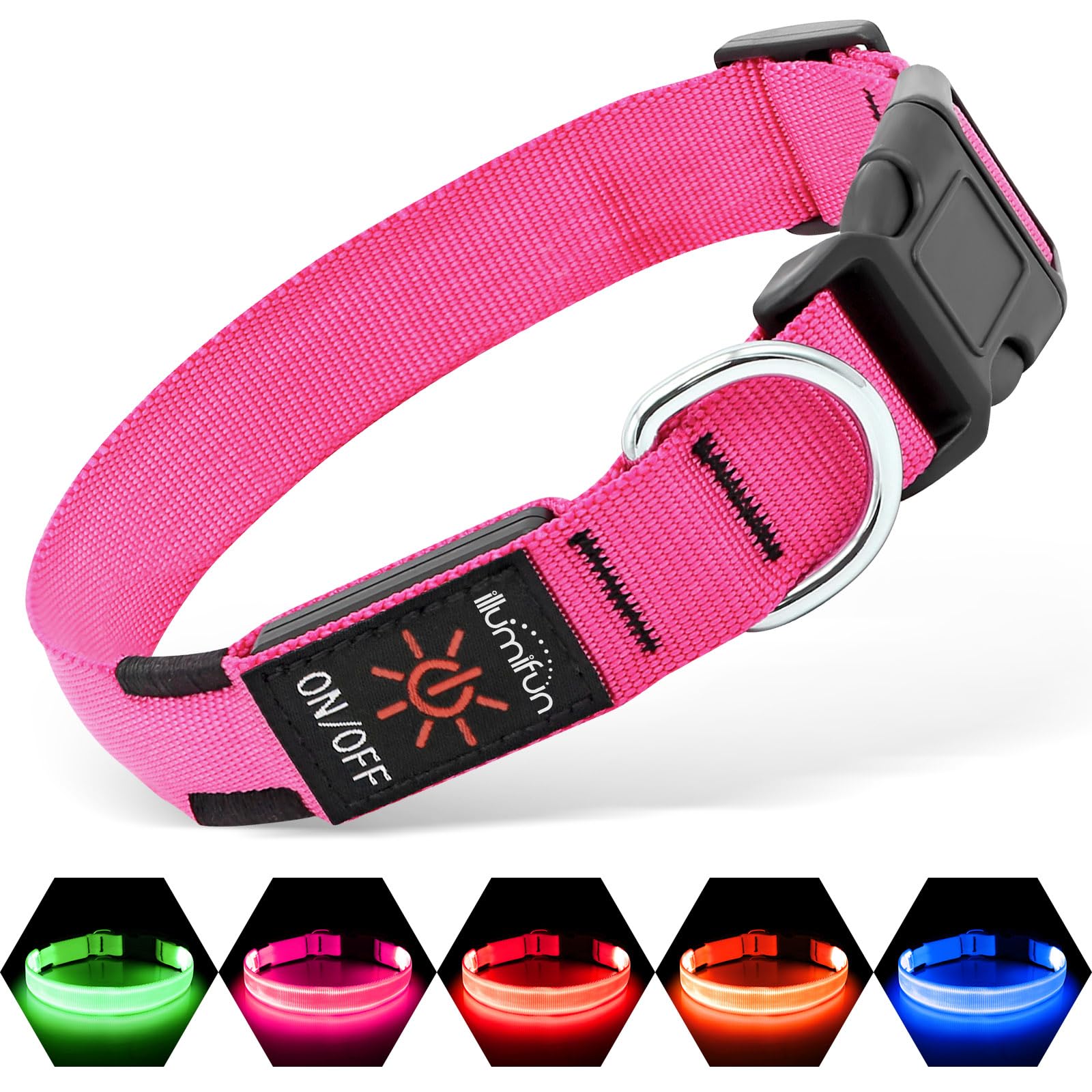 Illumifun LED Dog Collar USB Rechargeable Light Up Dog Collar, Water-Resistant Adjustable Safety Collar Light for Small Medium L
