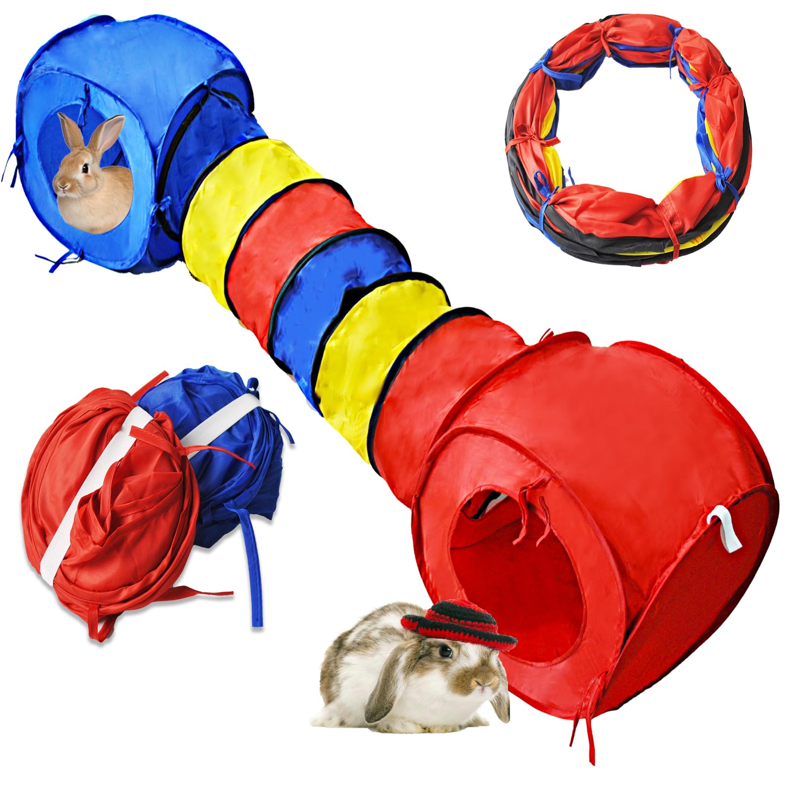 MUYG Large Rabbit Tunnel,Collapsible Bunny Tunnels Hideouts,Colorful Tubes for Rabbits XL Indoor Outdoor Small Animal Interactiv