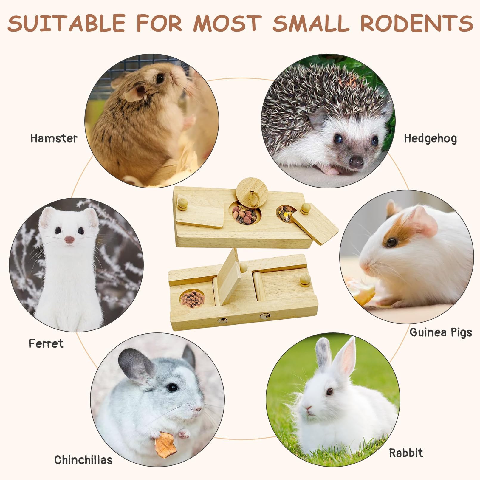 Hamiledyi Guinea Pig Foraging Toys Interactive Wooden Rabbit Toys Sniff n Snack Rabbit Treats Bunny Toys Interactive Hide Treat