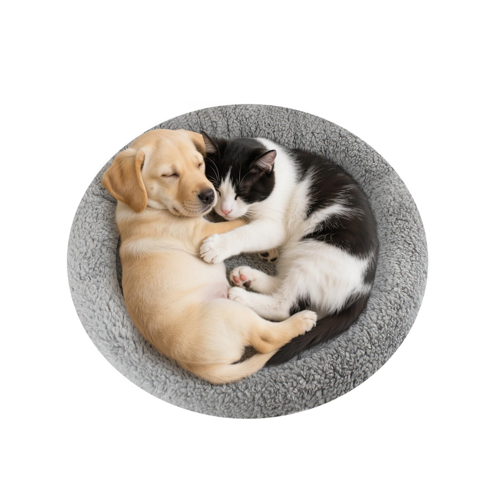 Enjoying Plush Cat Bed Mat Diameter 19.5 Round Pad with Pillow Around for Cats Dogs Relying/Curling Sleep Warm Dog Cushion for C