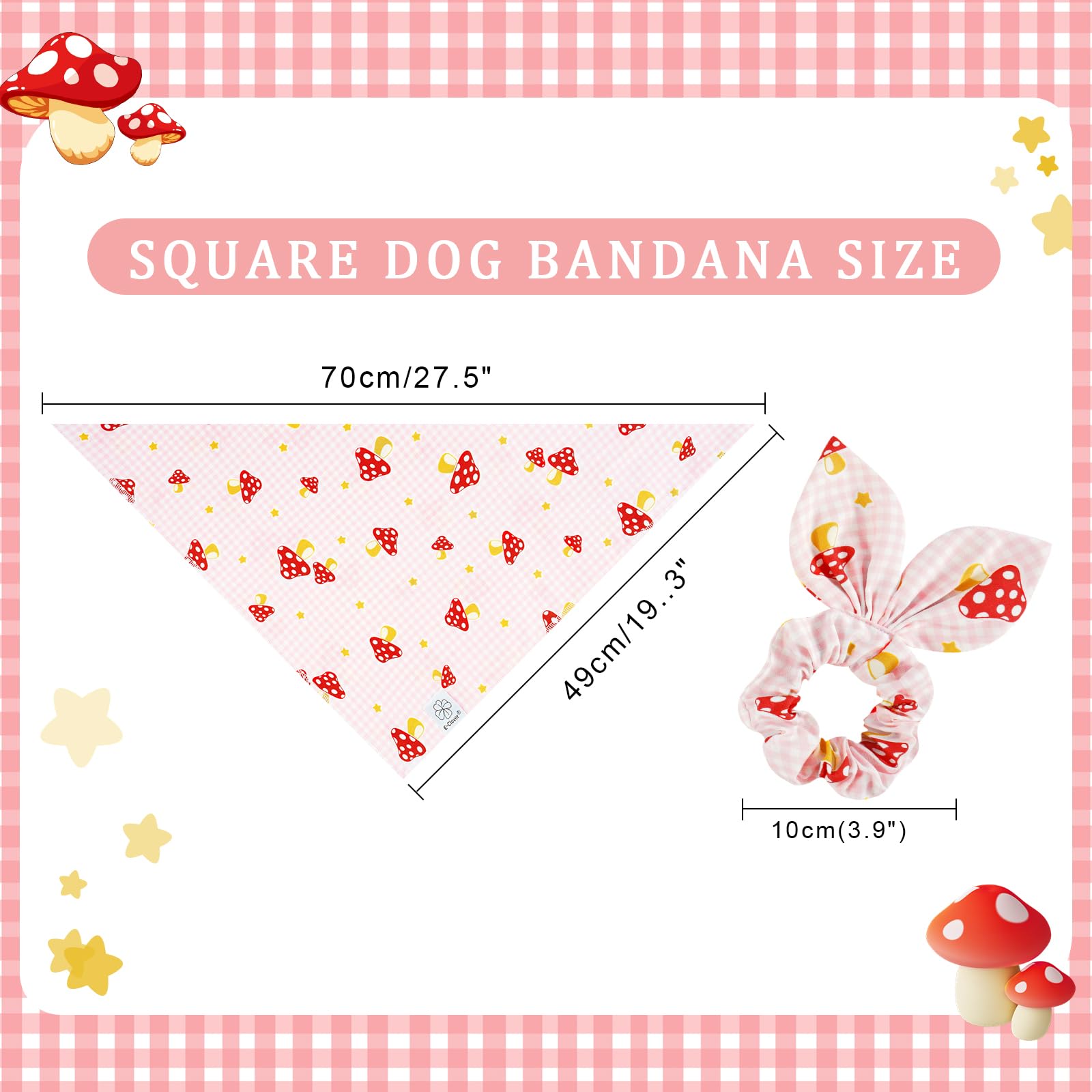 E-Clover Pink Buffalo Plaid Dog Bandanas & Matching Scrunchie Set Cute Dog Scarf Bibs Girl Pet Bandana With Bow Tie For Medium L