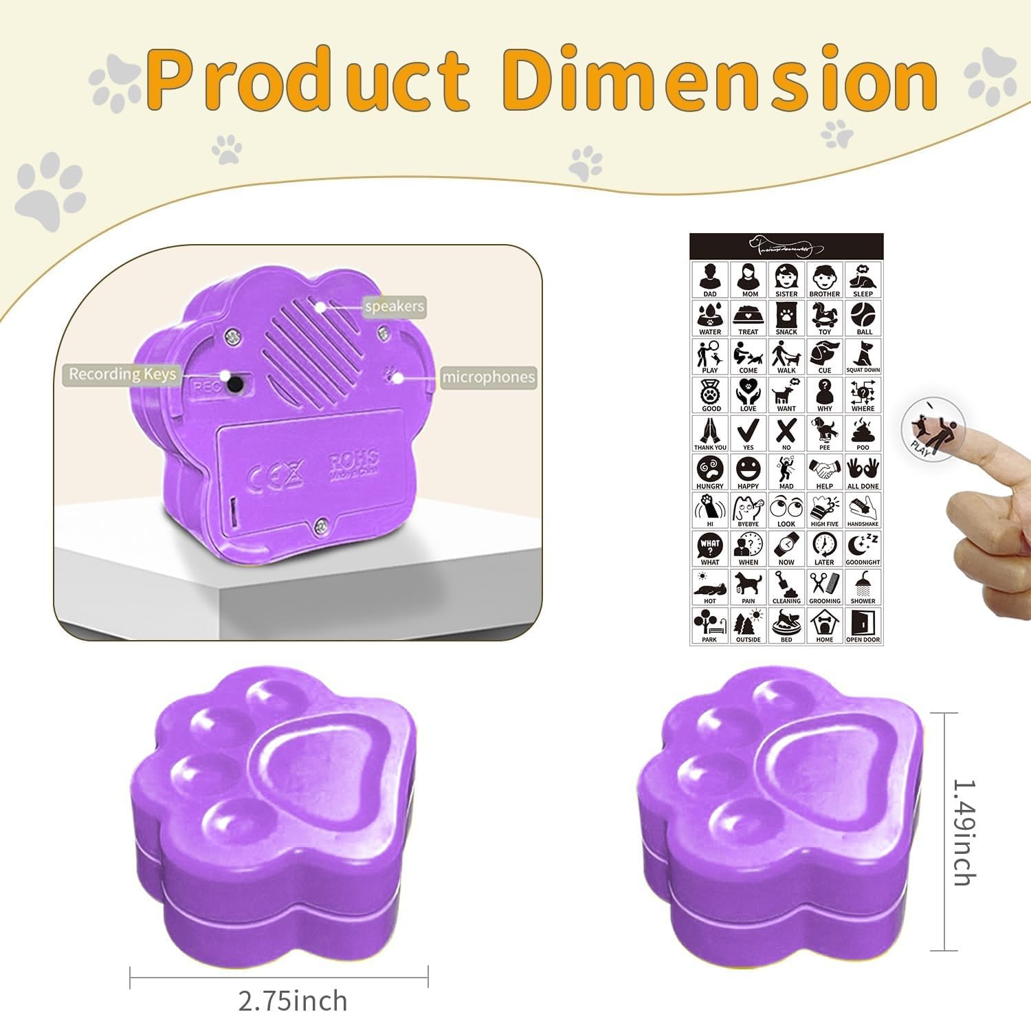 5 Pack Dog Buttons For Communication,Dog Speech Training Buzzer Set With Non-Slip Pad And 50 Training Stickers, Record And Playb