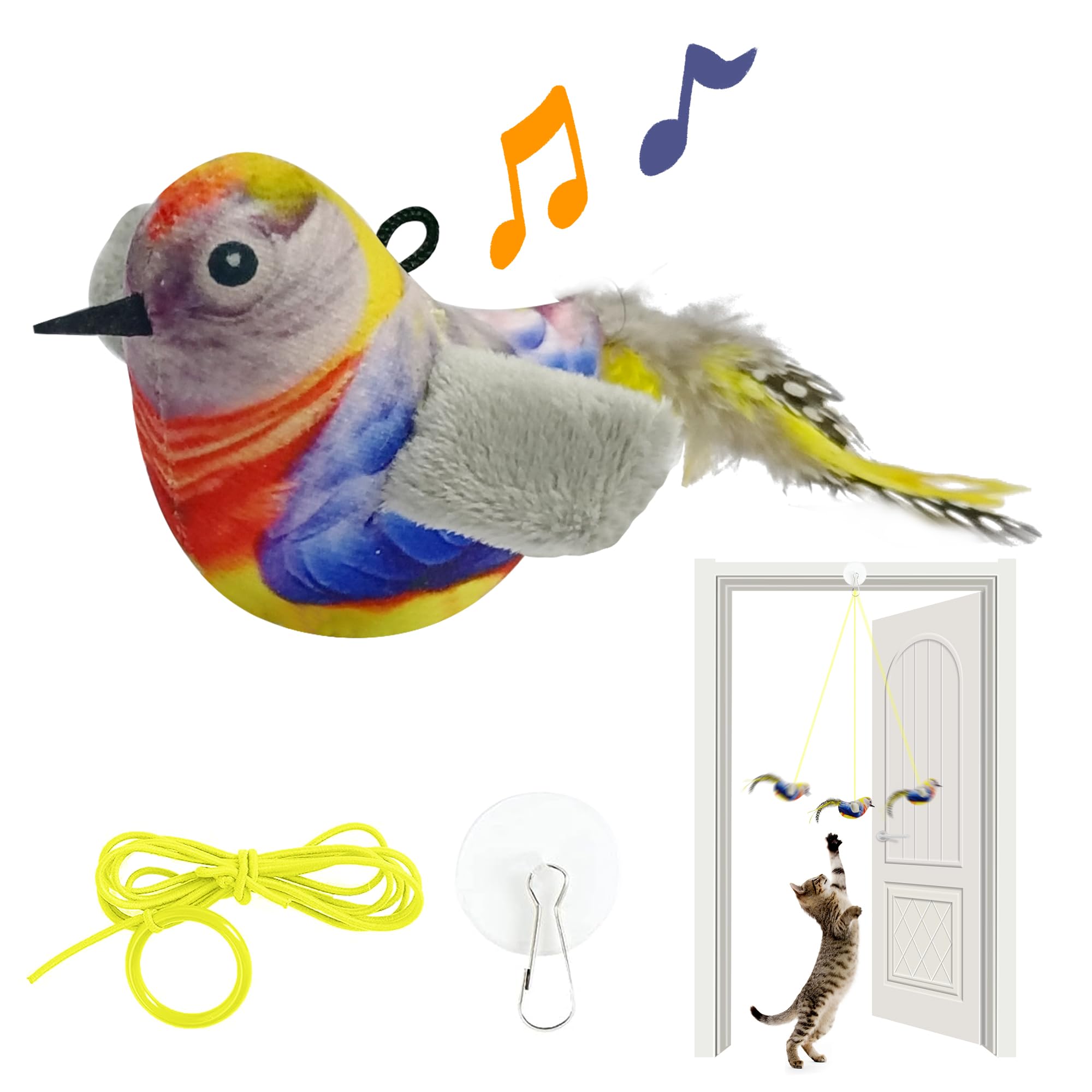 LEWISER Cat Toys Hanging Bird, Retractable Cat Teaser Toy, Vivid Chirping, Interactive Catnip Toys for Indoor Cats Kitten Play C