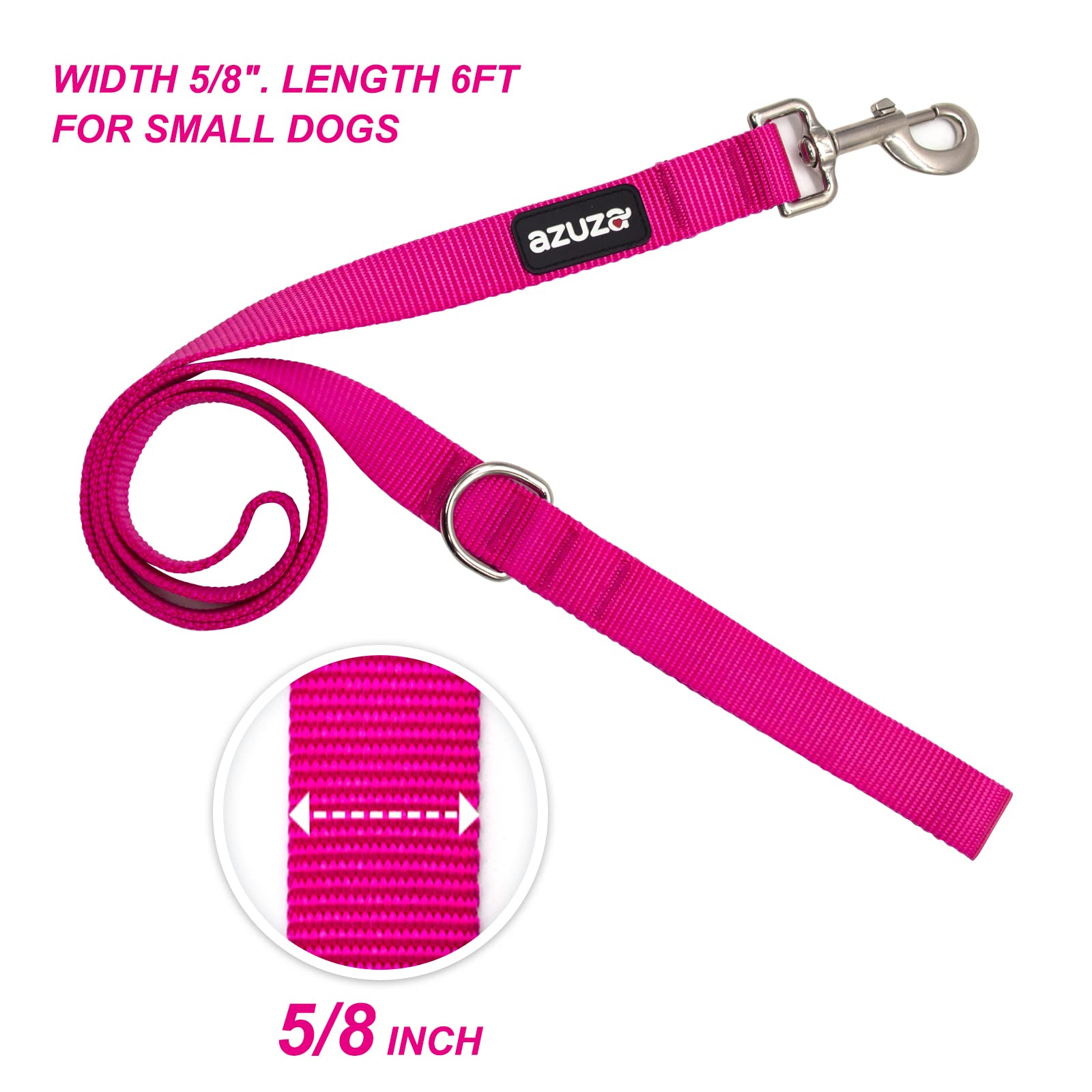 Azuza 3 Pack Nylon Dog Leashes,Strong & Durable Basic Style Leash With Easy To Use Collar Hook,Available In Multiple Lengths For Small Dogs, Hot Pink/Pink/Purple