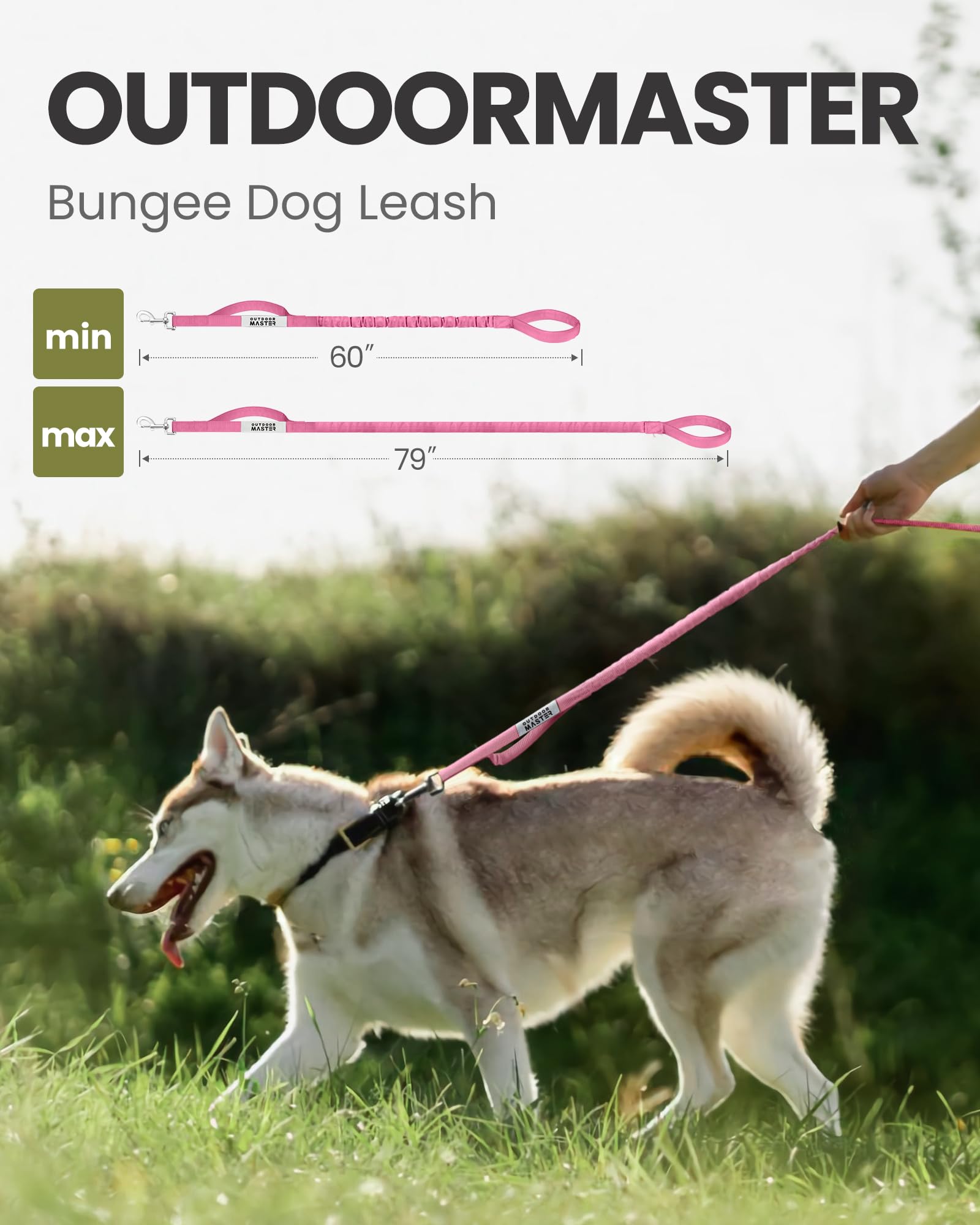 Outdoormaster Bungee Dog Leash, Heavy Duty Dog Leash With Shock Absorption, 2 Padded Handles Training Leash, Improved Dog Safety