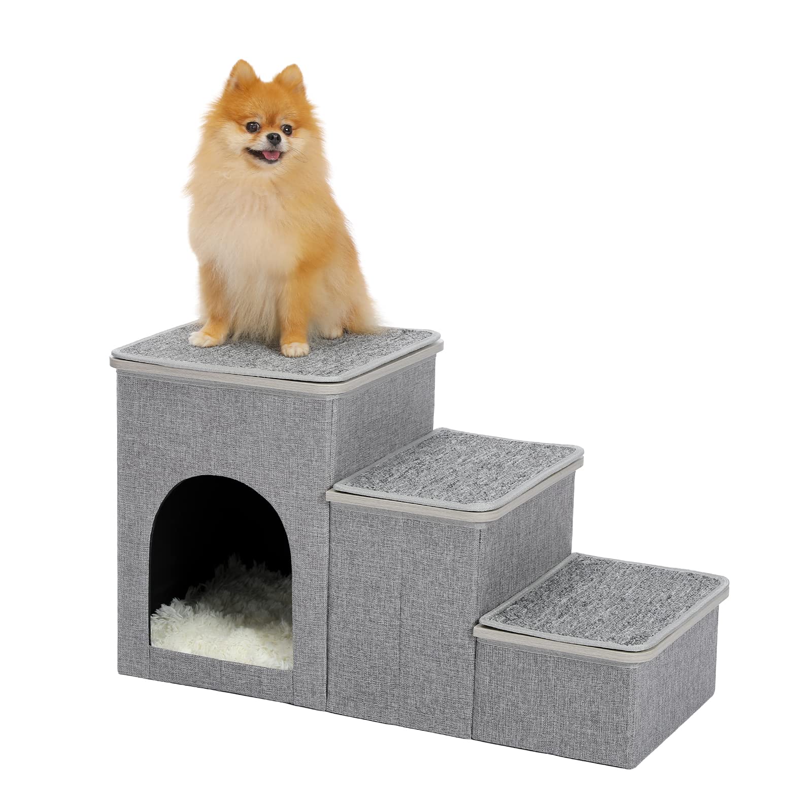 PETEPELA Cat Dog Stairs for Bed, Pet Steps for Small Dogs and Cats, Portable HeavyLoaded [Up to 120 lbs] Dog Steps with Storage