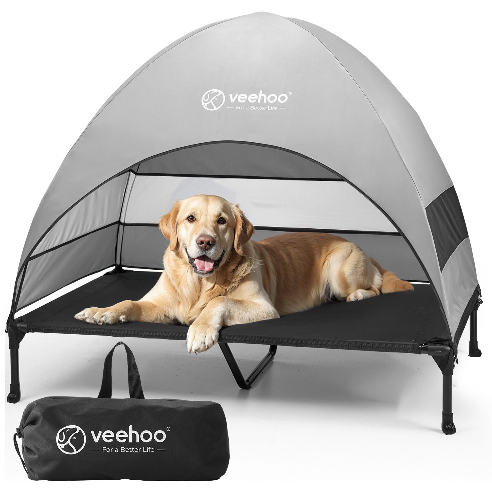 Veehoo Outdoor Dog Bed With Canopy, Cooling Elevated Pet Cot With Removable Shade, Non-Slip Feet, Raised Dog Cot For Large Dogs,