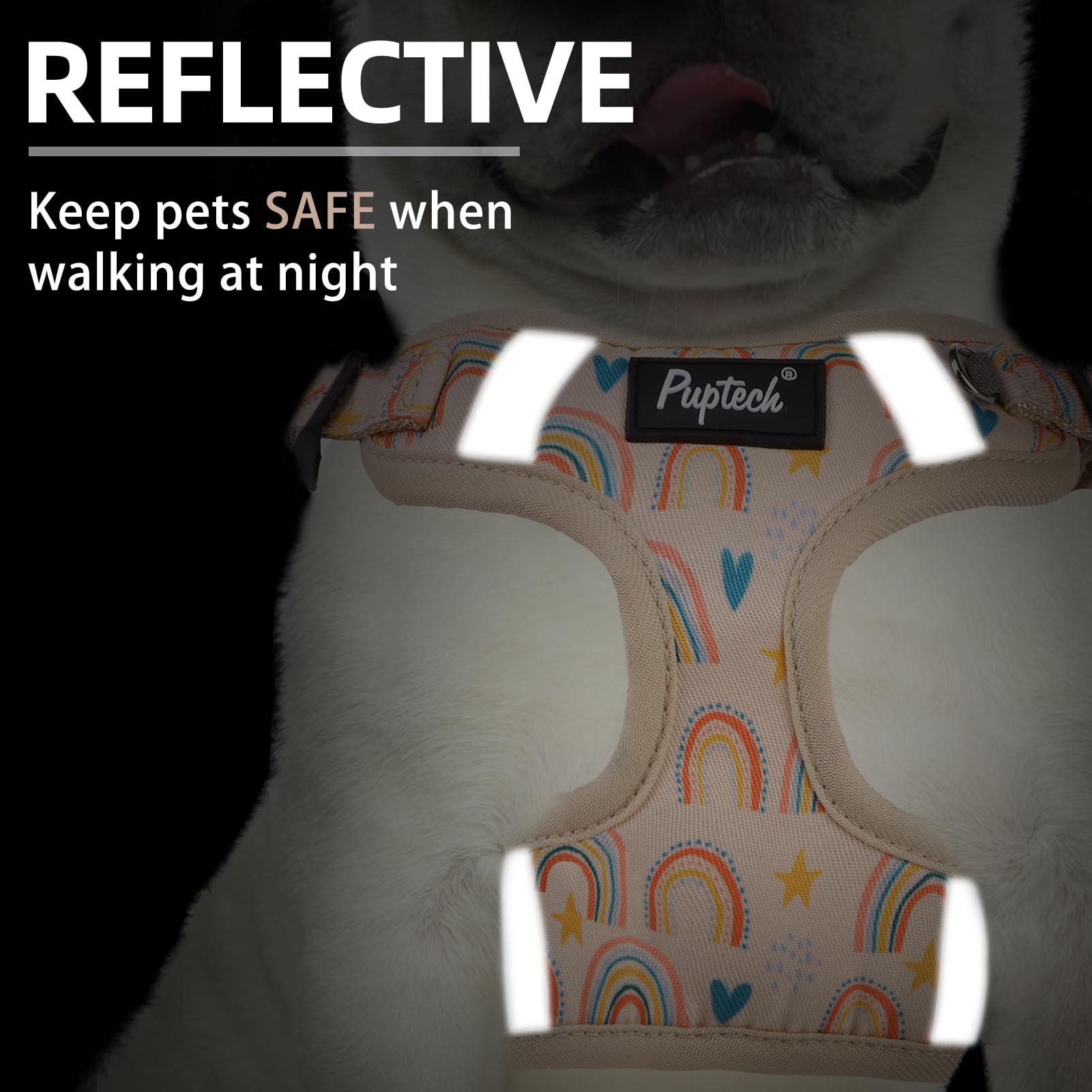 PUPTECK No Pull Dog Harness and Leash Set Reflective No Choke Step in Puppy Halter for XS Small and Medium Sized Dogs, Beige, Pr