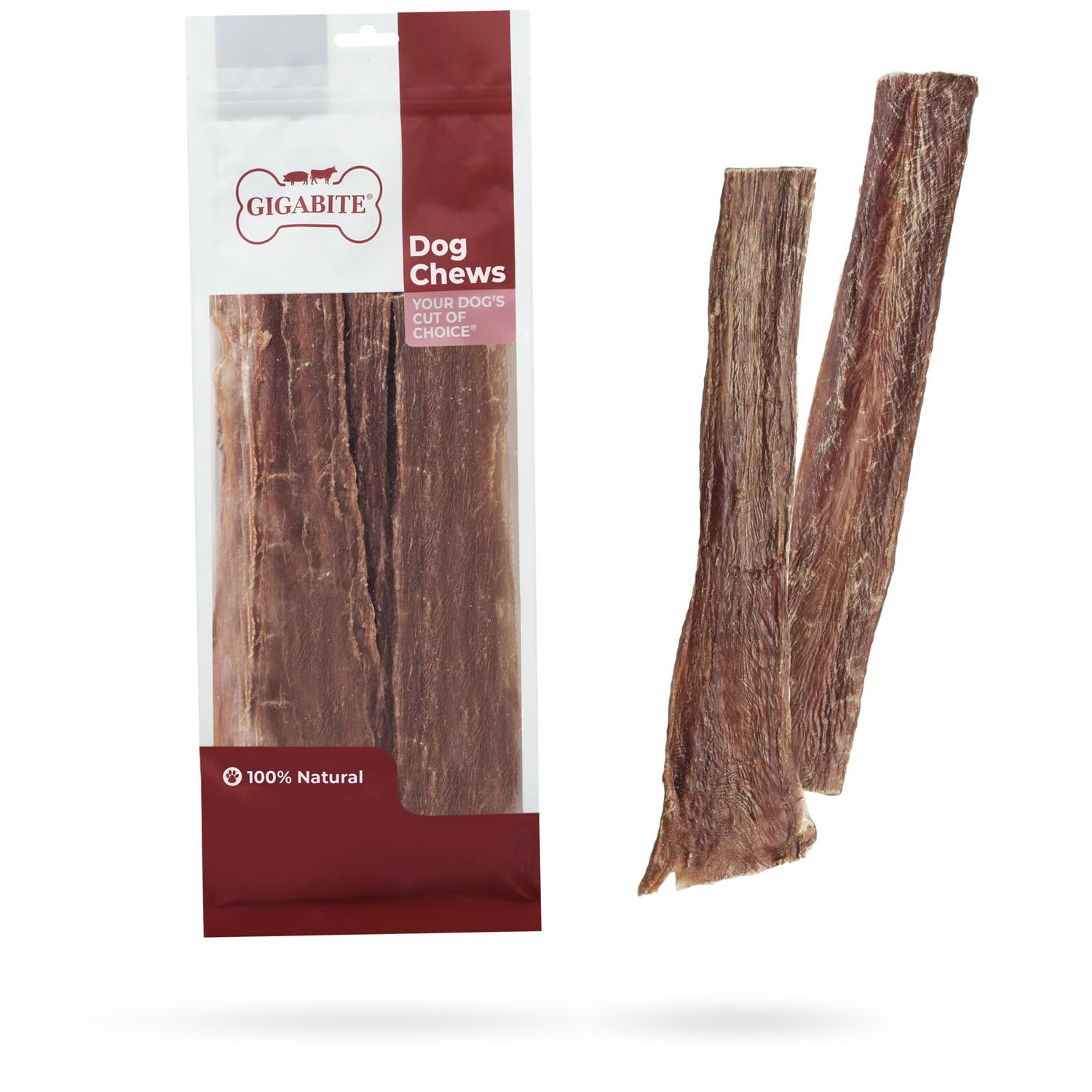 GigaBite 10 to 12 Inch Beef Gullet Jerky Strips (10 Pack) - All Natural, Free Range Beef Esophagus Taffy Dog Treat by Best Pet S