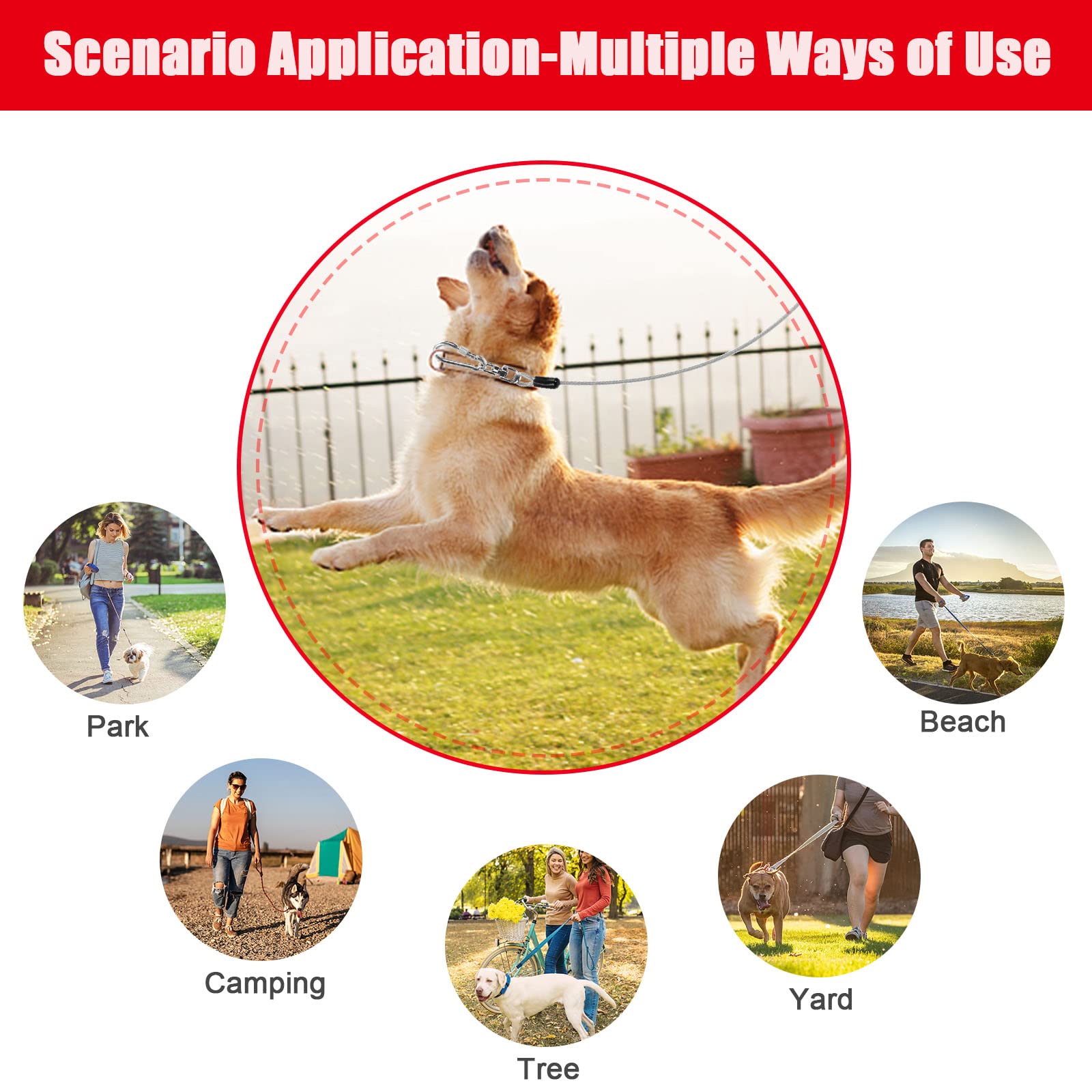 Jenico Dog Tie Out Cable - 150 Ft Dog Runner Cable With Swivel Hook, Dog Leash Run Tether For Yard Outdoor And Camping, Rust- Proof Training Line For Small To Medium Pets Up To 500 Lbs