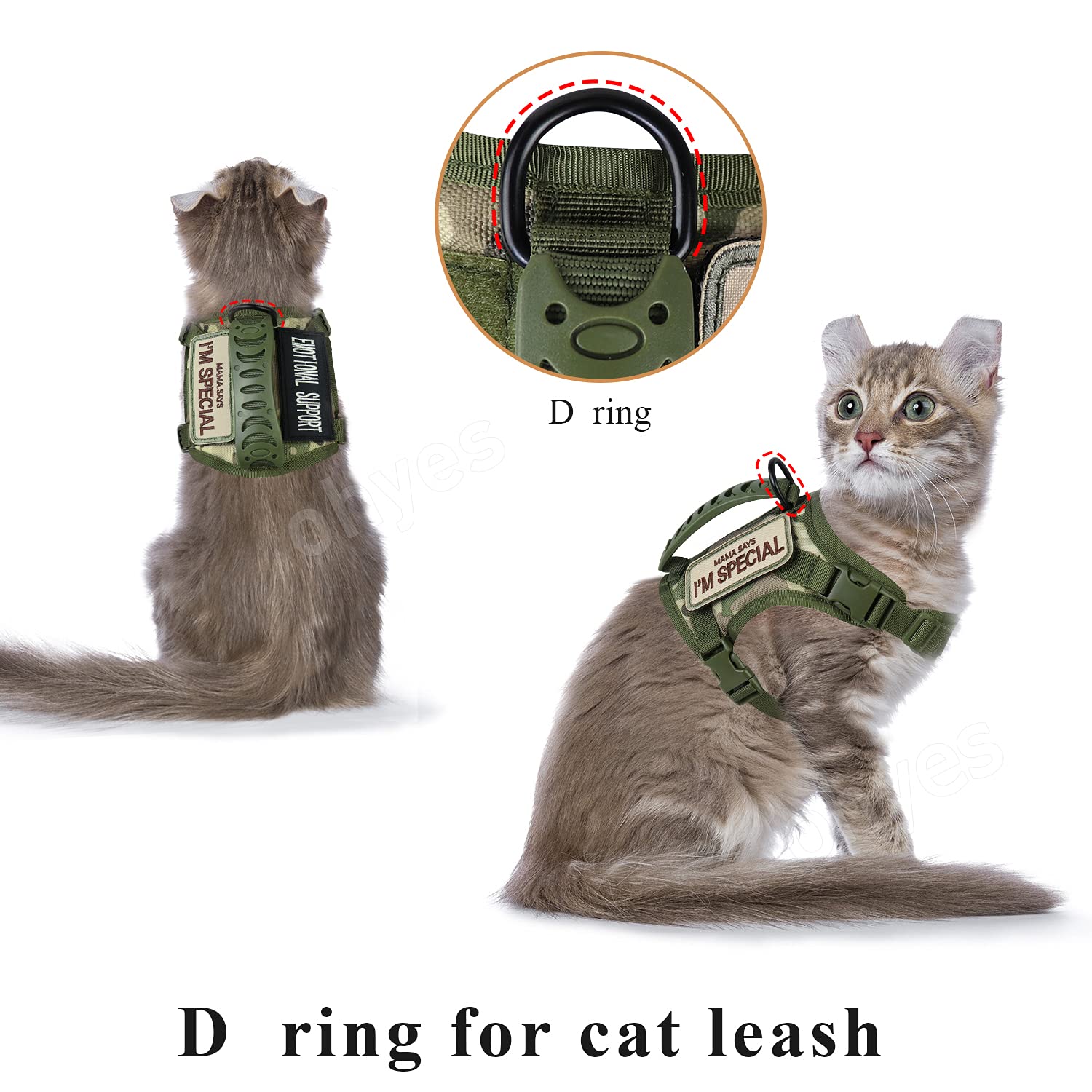 Tactical Cat Harness For Walking Escape Proof, Soft Mesh Adjustable Pet Vest Harness For Large Cat,Small Dog (L, A-Green)
