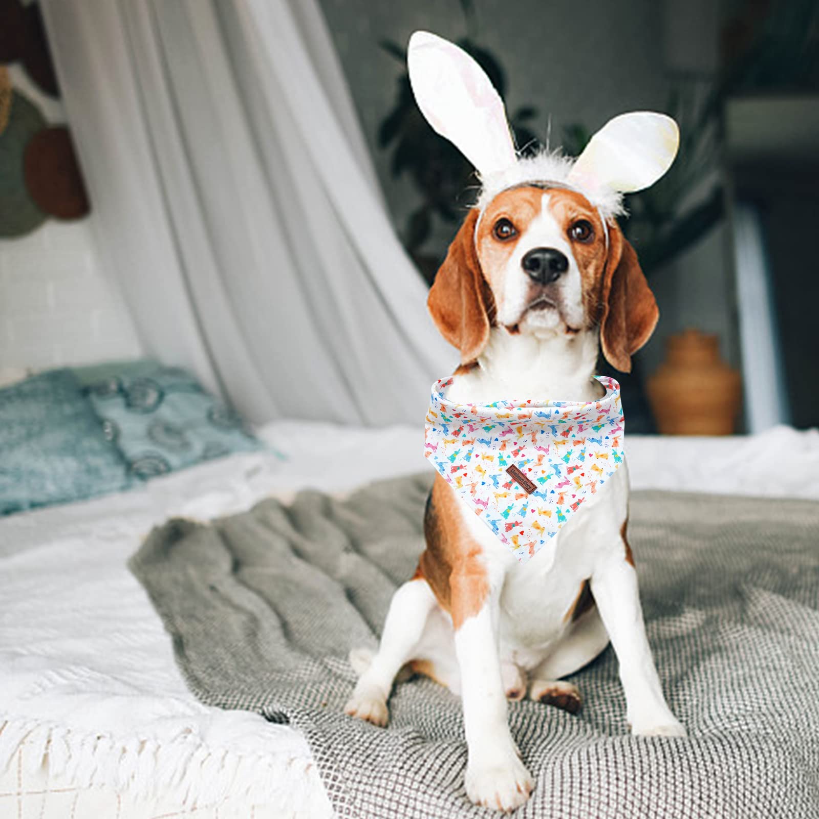 Lionheart Easter Dog Bandana - Soft Washable Square Adjustable Bandana For Medium Large Dogs