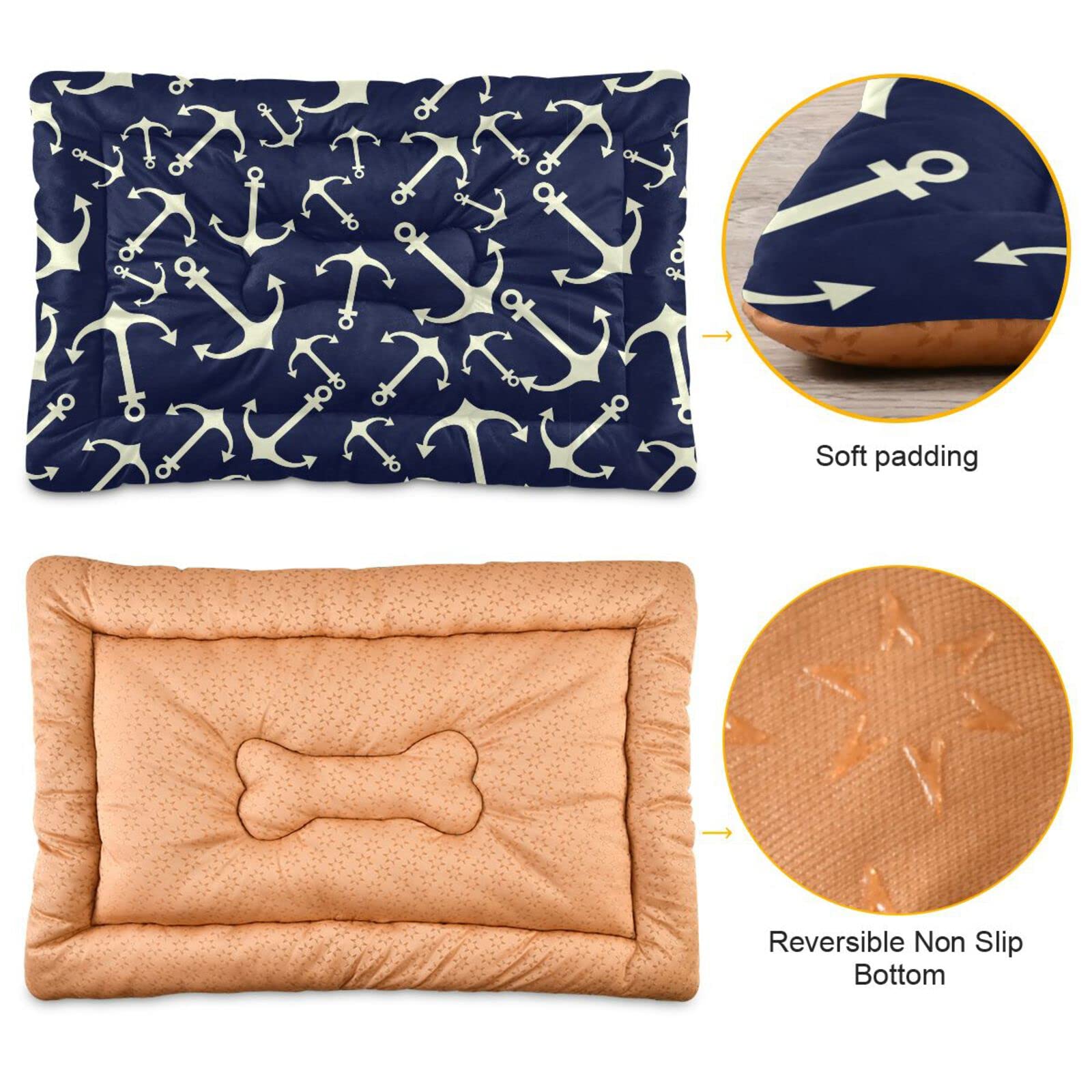 Emelivor Dog Cat Bed - Washable Anti-Slip Kennel Pad, 24x18in, Polyester, Marine Color, Model g305888798p519