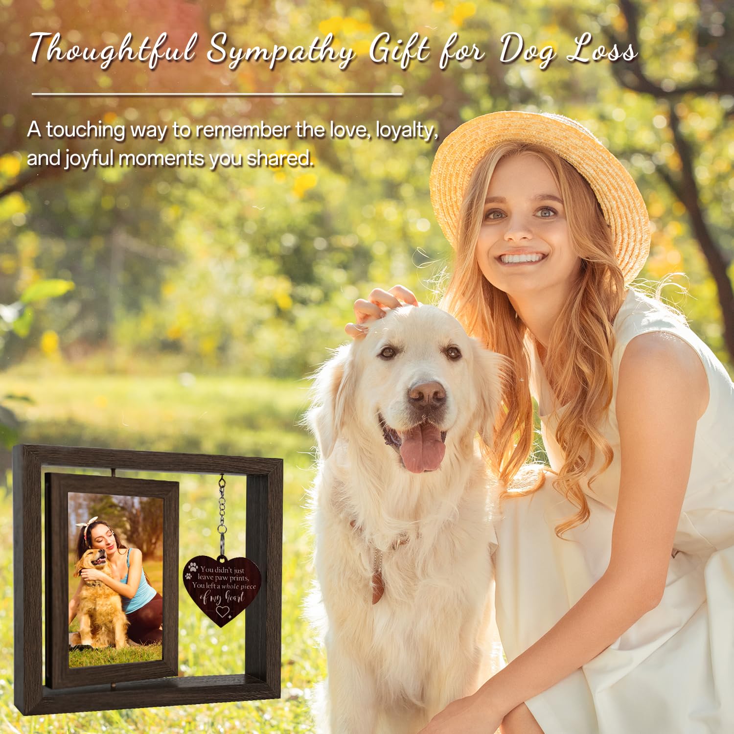 Gluimayo Pet Memorial Gift for Dogs and Cats - Rotating Wooden Picture Frame for 4x6 Photos - Loss of Dog Sympathy Gift, Pet Los