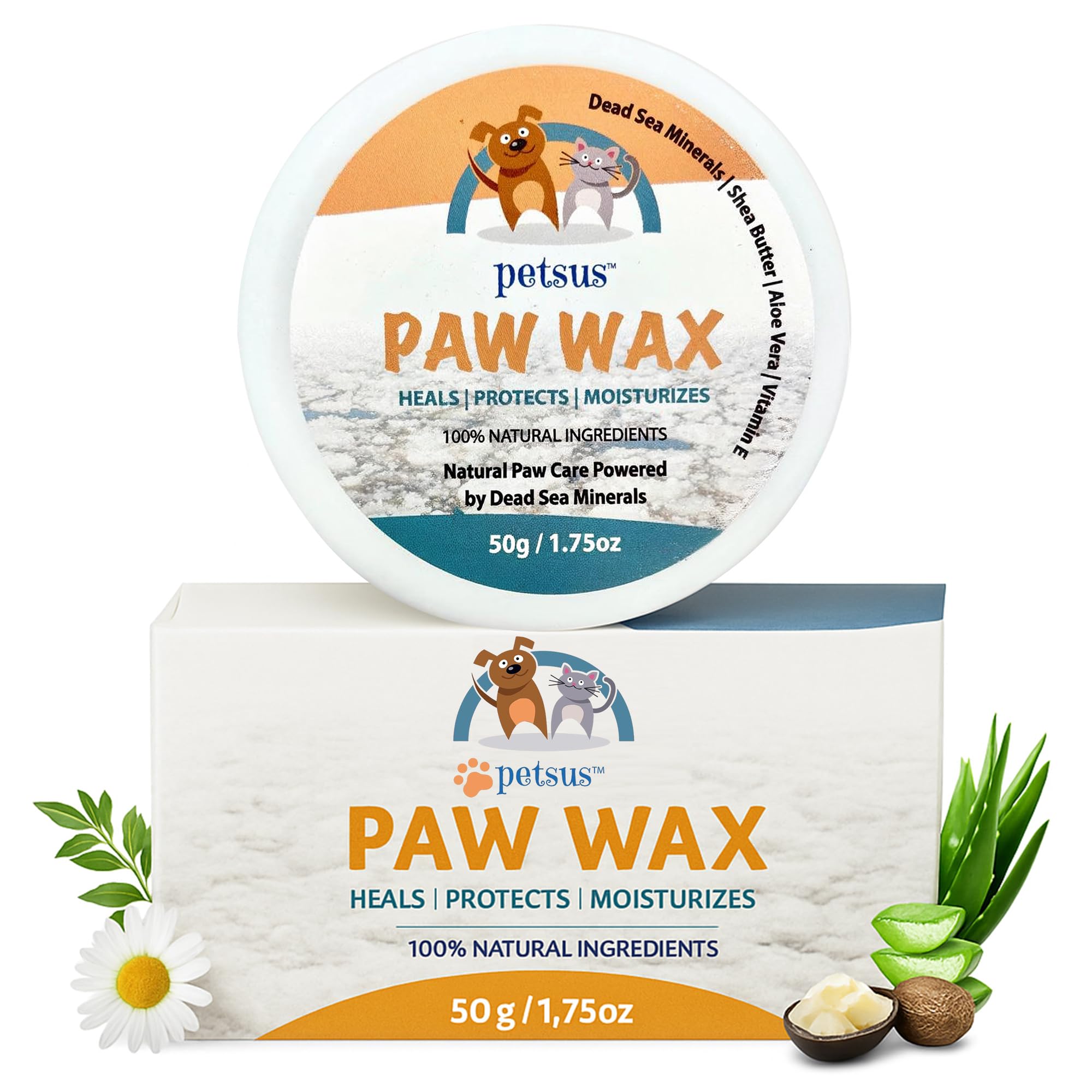 Petsus Natural Dog Paw & Nose Balm - Moisturizing Paw Wax With Dead Sea Minerals | Lick-Safe, Organic Balm For Dry, Cracked Paws