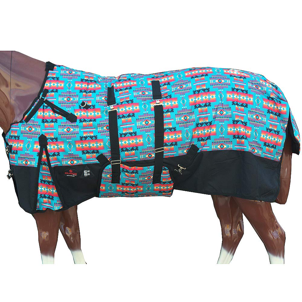 Hilason Turquoise Aztec 66 In 1200D Winter Waterproof Poly Horse Blanket Belly Wrap | Horse Blanket | Horse Turnout Blanket | Ho