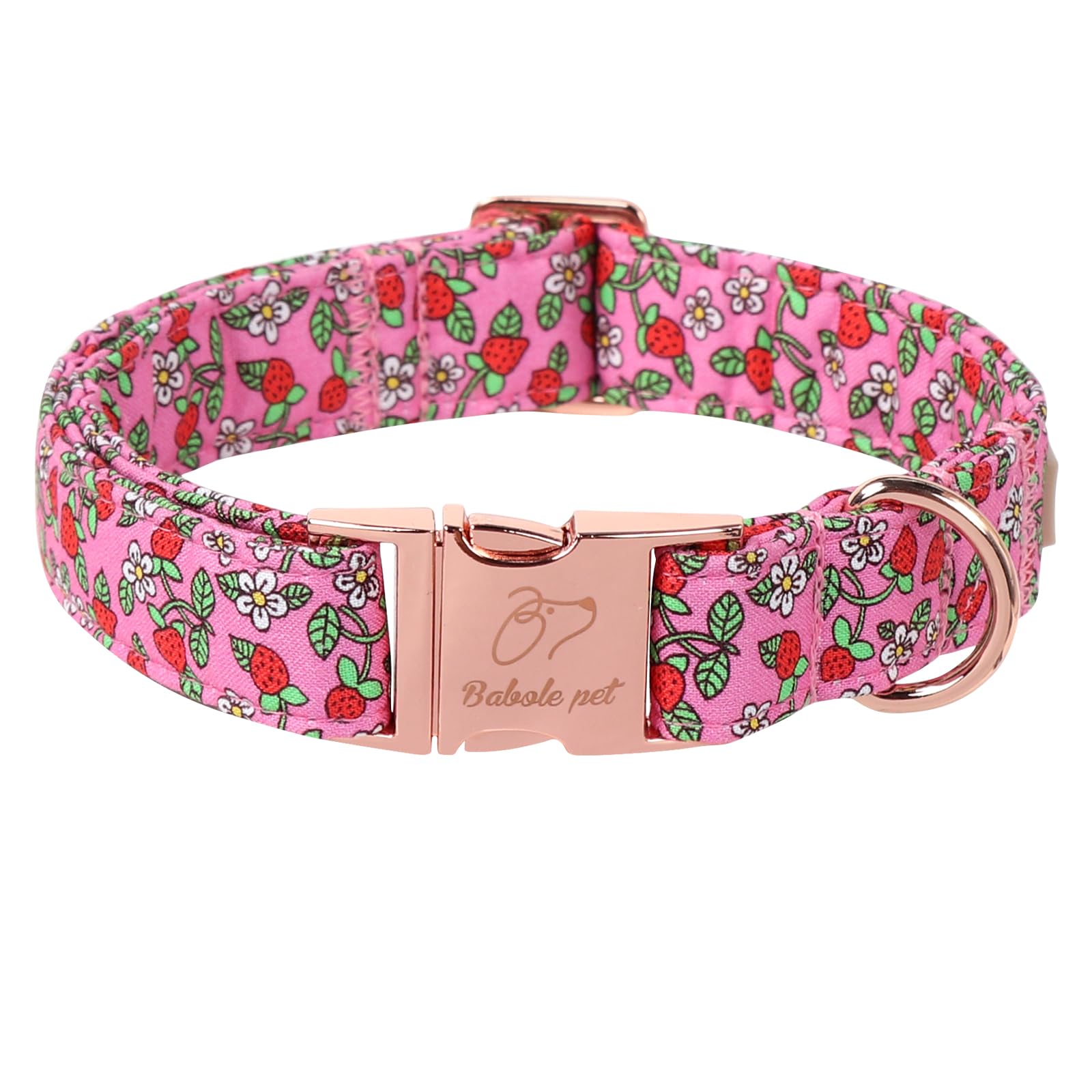 Babole Pet Sweet Strawberry Dog Collar, Cute Pink Summer Pet Collar With Metal Buckel, Durable Adjustable Designer Dog Collars F
