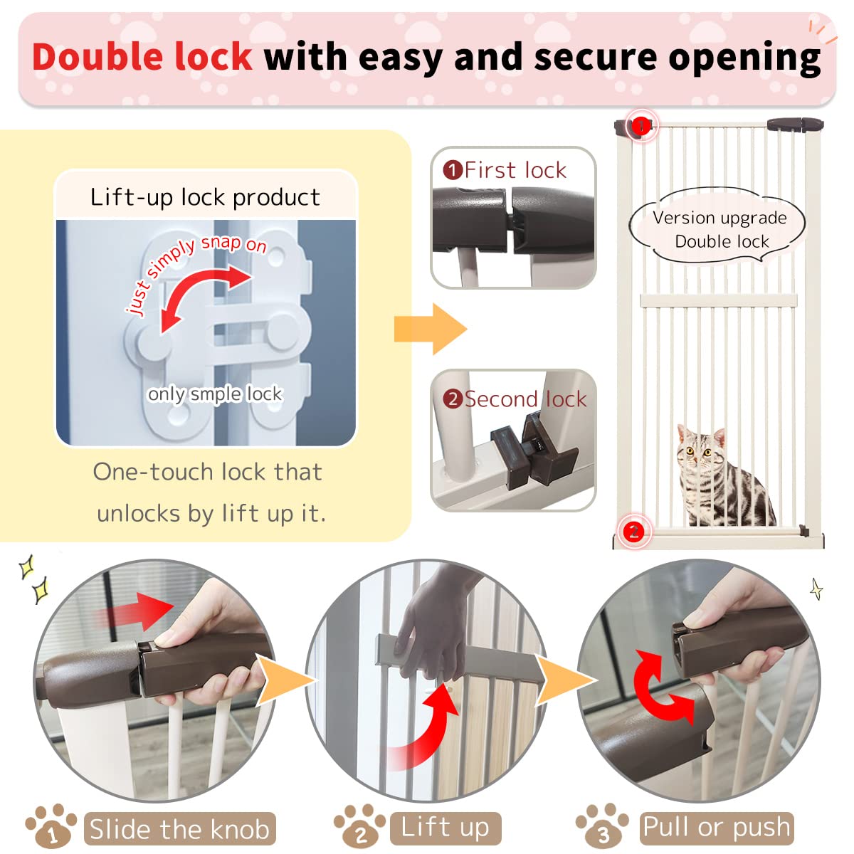 Lumizone Extra Tall Cat Gate 61.02' High Pressure Mounted Extra Wide 34.06'-38.38' (17Sizes) 1.37' Gap No Drilling Auto-Close Tall Pet Gate For Dogs (Cream, 34.06'-38.38'/86.5-97Cm)