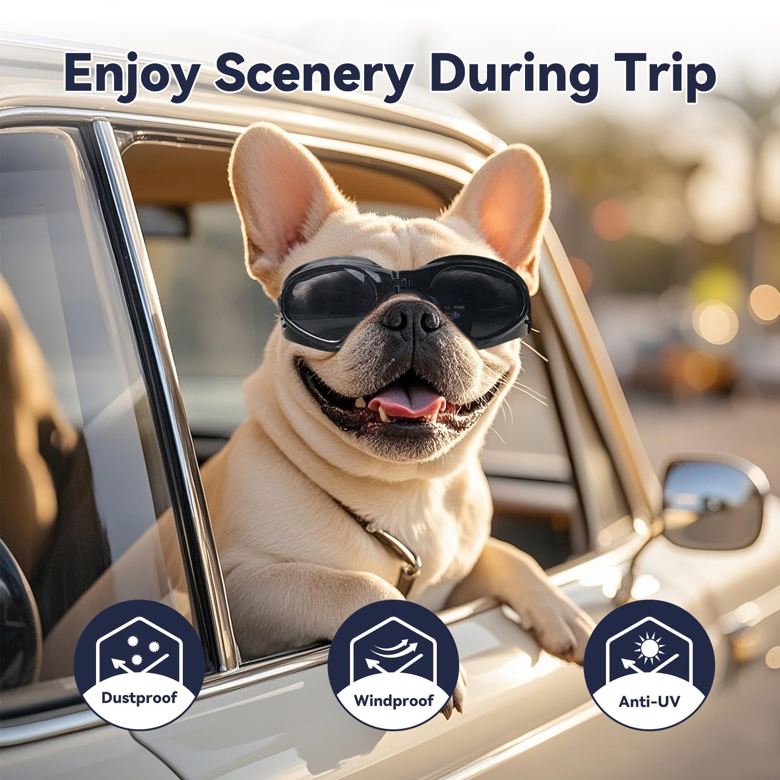 Billionchains Dog Goggles With Adjustable Straps Foldable Dog Sunglasses Anti-Uv For Small To Medium Dog-Black