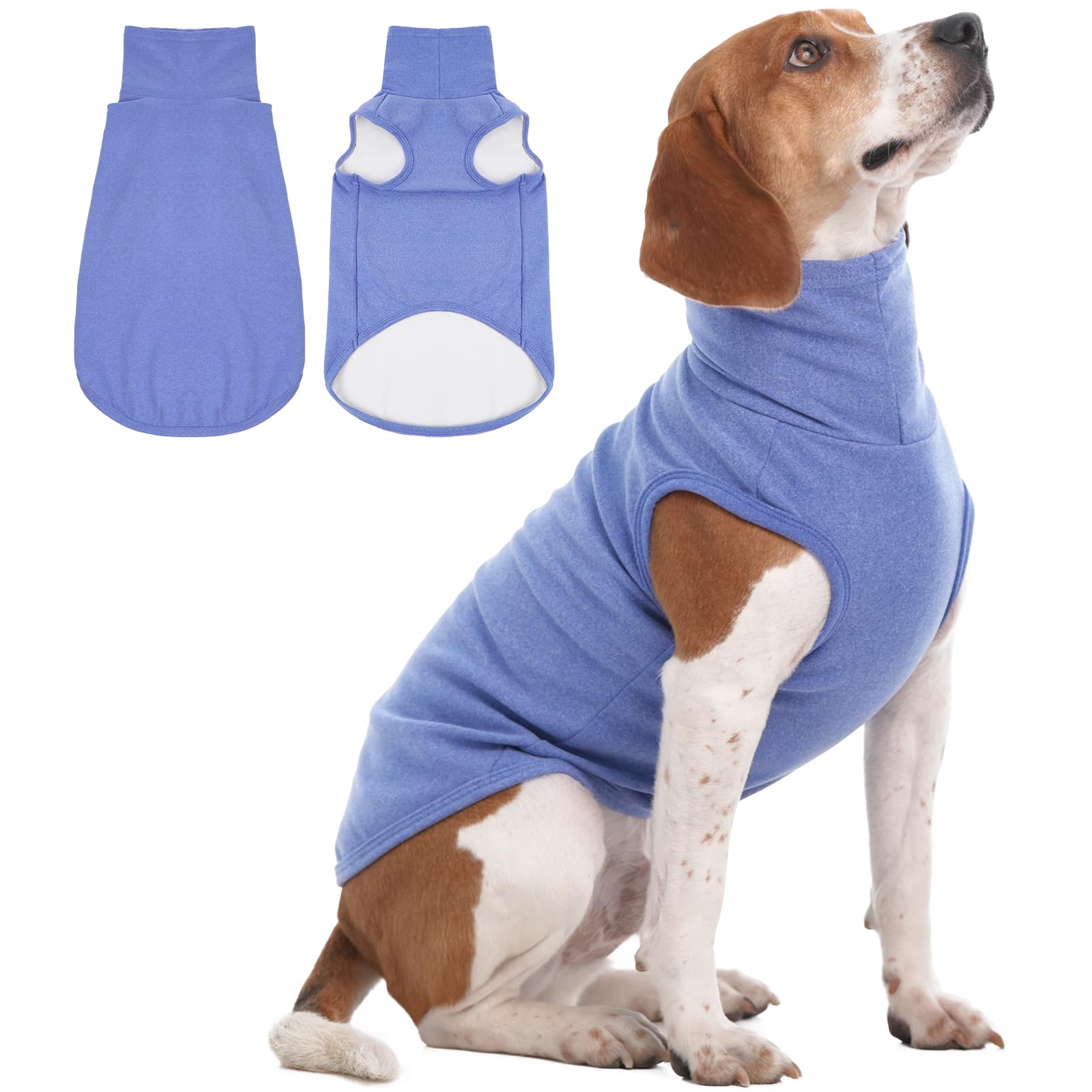 IECOii Large Dog Sweater,Stretch Fleece Vest Dog Sweater - Blue,Large,Warm Pullover Dog Fleece Sweater,Turtleneck Dog Sweaters f