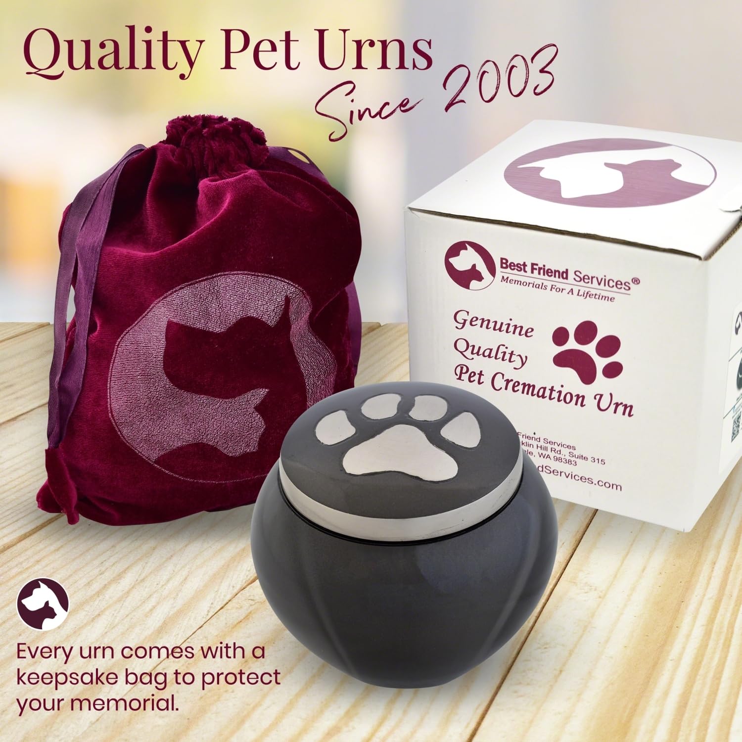 Best Friend Services Pet Urn - Large Hand Carved Aluminum Urn for Pets up to 70lbs - Slate, Single Pewter Paw - Model 2887-70-A