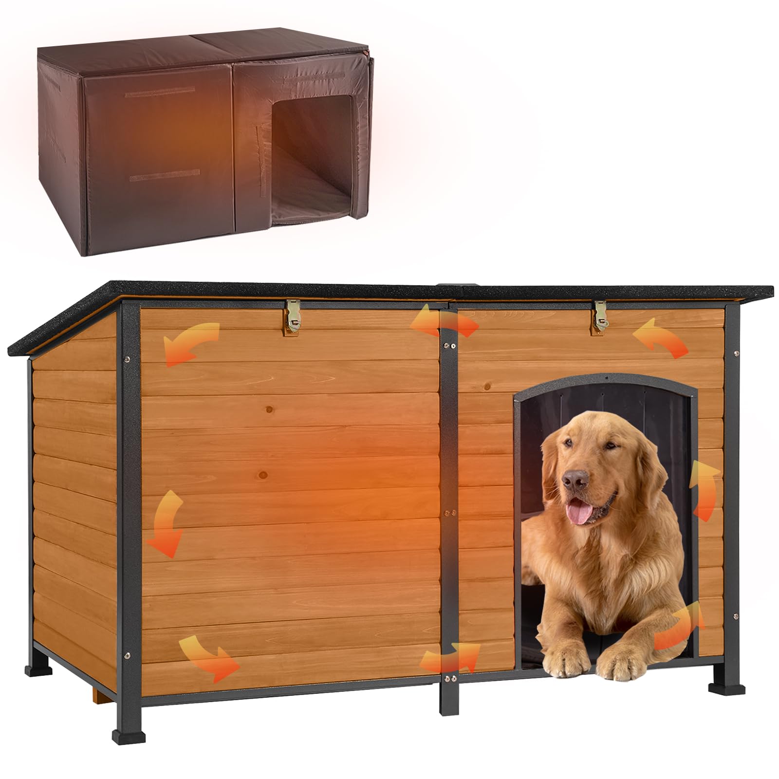 Gutinneen Dog House Insulated Outdoor Dog Kennel With Liner For Winter Extra Large