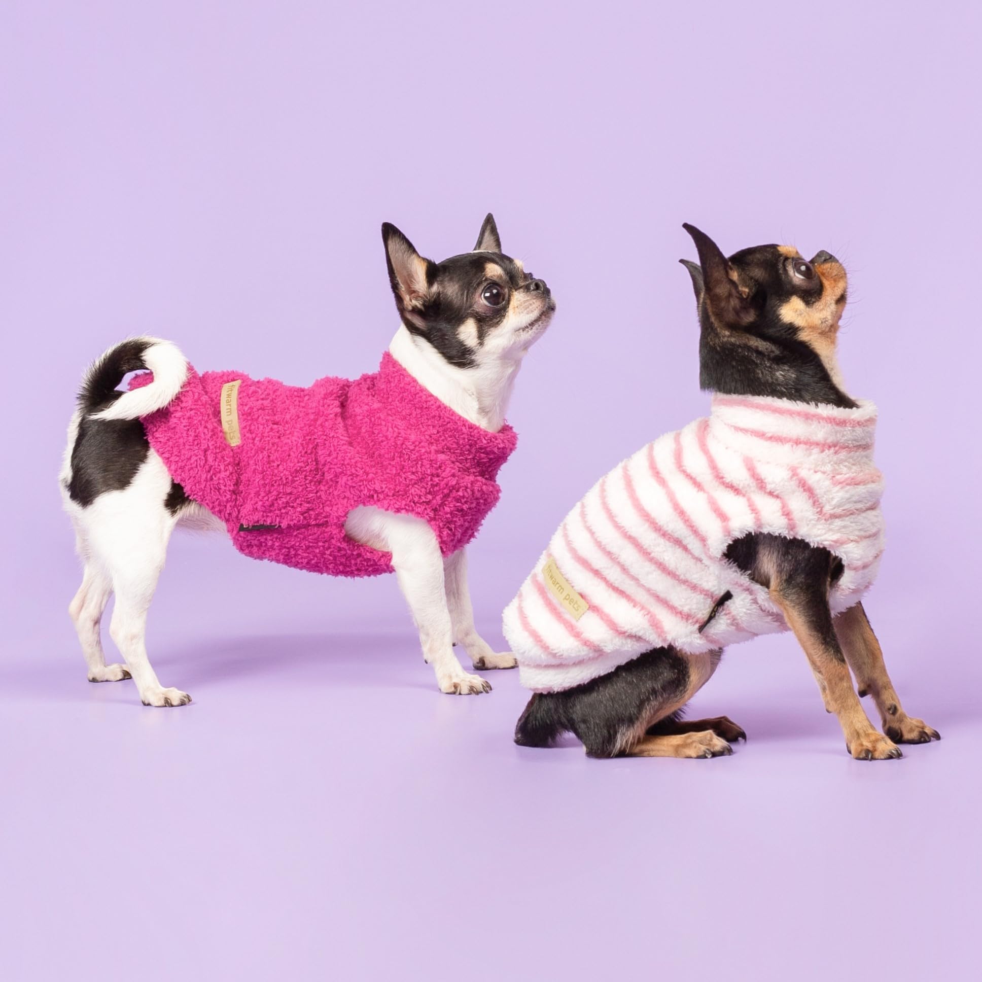 Fitwarm 2 Pack Striped Fleece Dog Sweater, Warm Winter Dog Clothes for Small Dogs Girl, Fuzzy Turtleneck Pet Outfit, Doggy Pullo