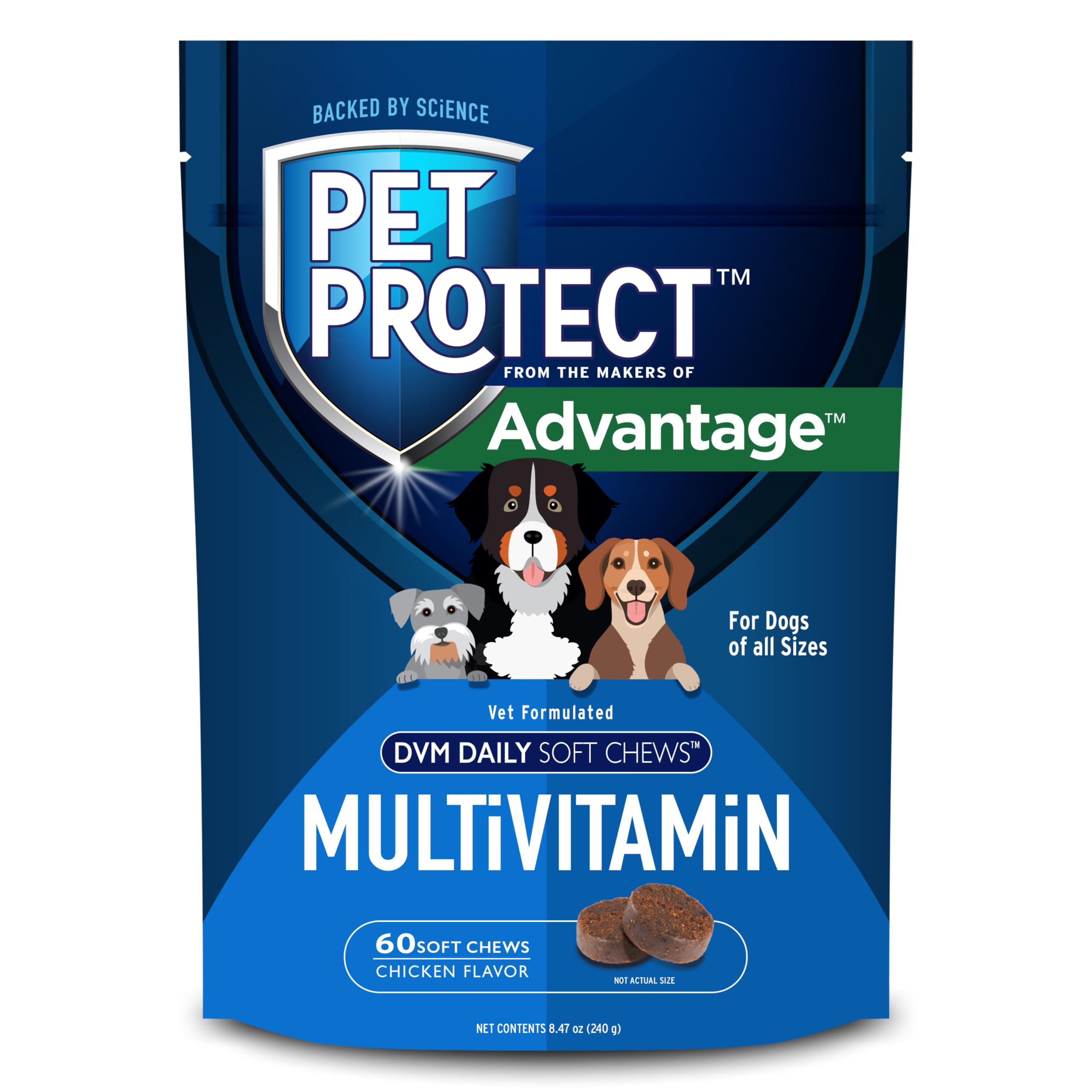 Pet Protect Dog Multivitamin, Vet-Formulated DVM Daily Soft Chews, Supports Ongoing Health & Wellness, Chicken-Flavor (60 Count)