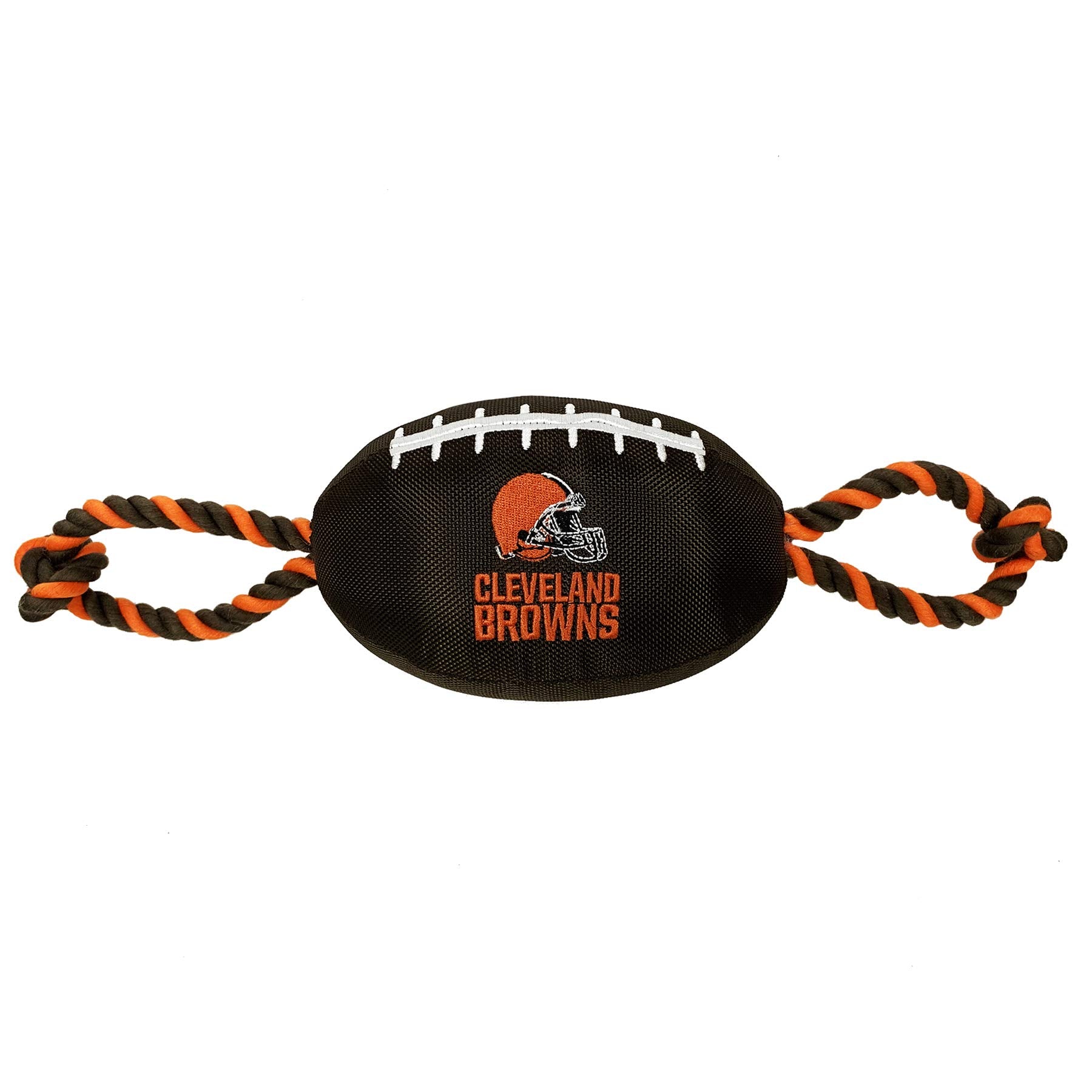 Pets First NFL Cleveland Browns Football Dog Toy, Tough Quality Nylon Materials, Strong Pull Ropes, Inner Squeaker, NFL Team Col